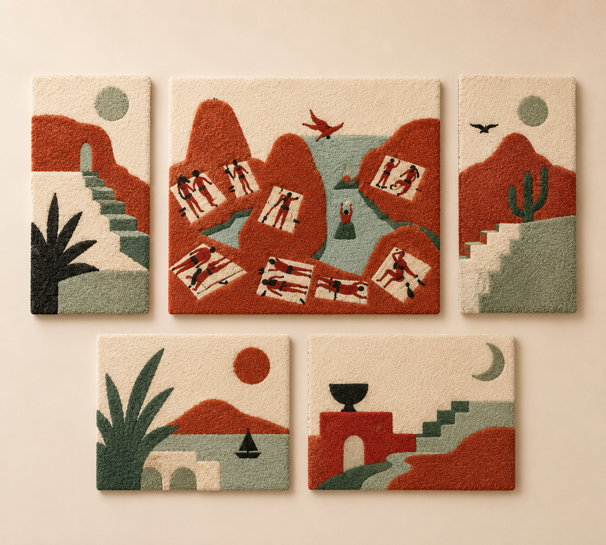 Terracotta garden panels as wall art by Hewn Earth, showcasing textured, earthy designs suitable for outdoor or indoor decor.