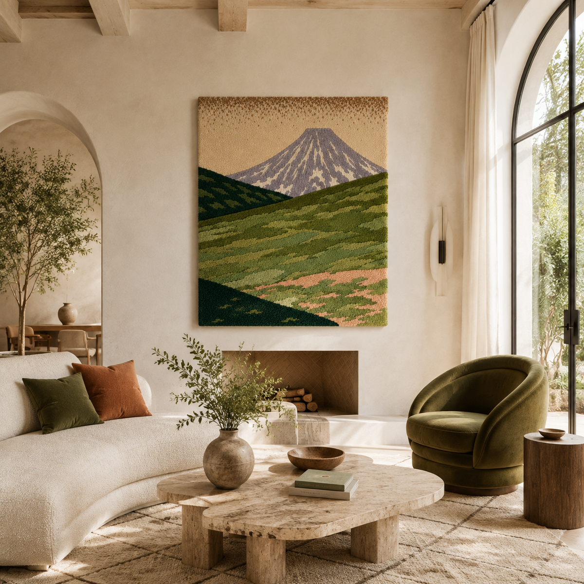 Hewn Earth Lavender Ridge wall art featuring lavender fields with a vibrant, serene landscape in a natural setting.