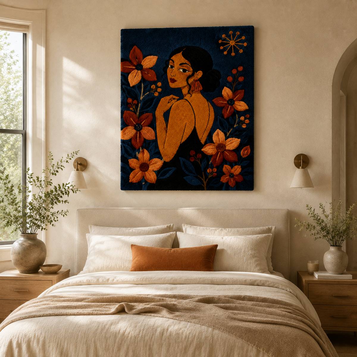 Marigold Muse wall art by Hewn Earth featuring a vibrant marigold flower design on a neutral background.