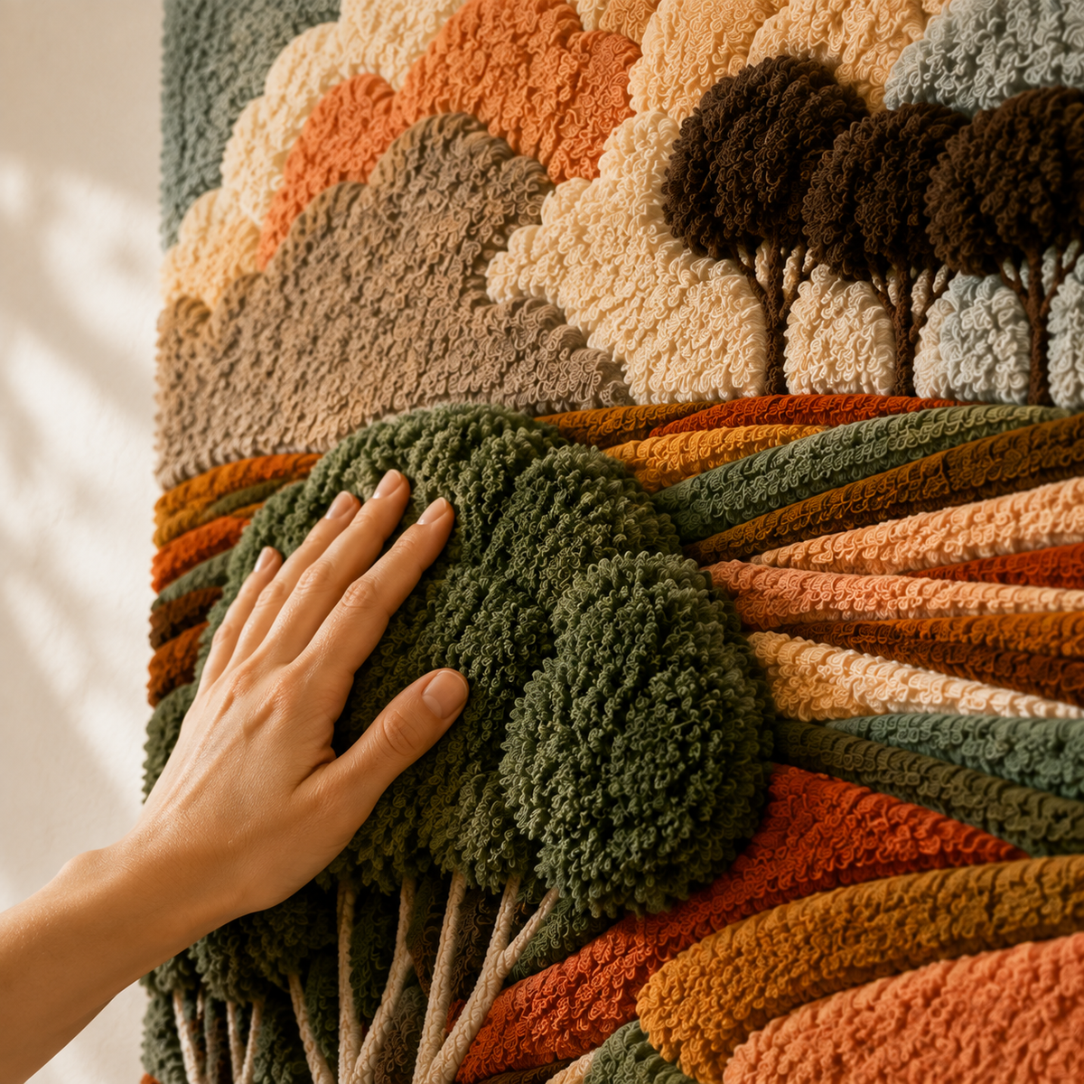 Hewn Earth Harvest Valley Paths wall art featuring natural landscape with rolling hills and vibrant earthy tones.