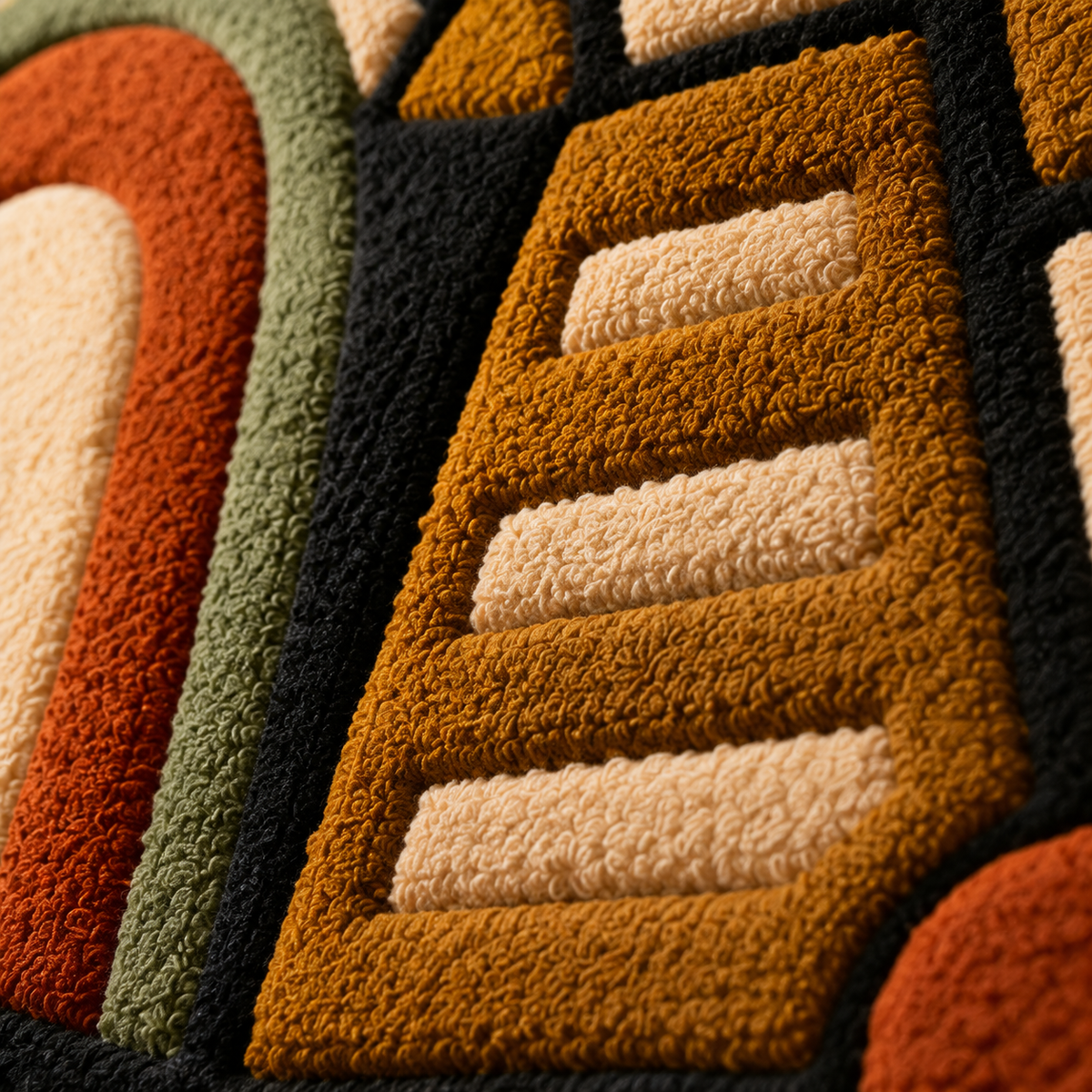 Hewn Earth Mesa Signal Totem wall art featuring earthy geometric patterns on a textured surface.