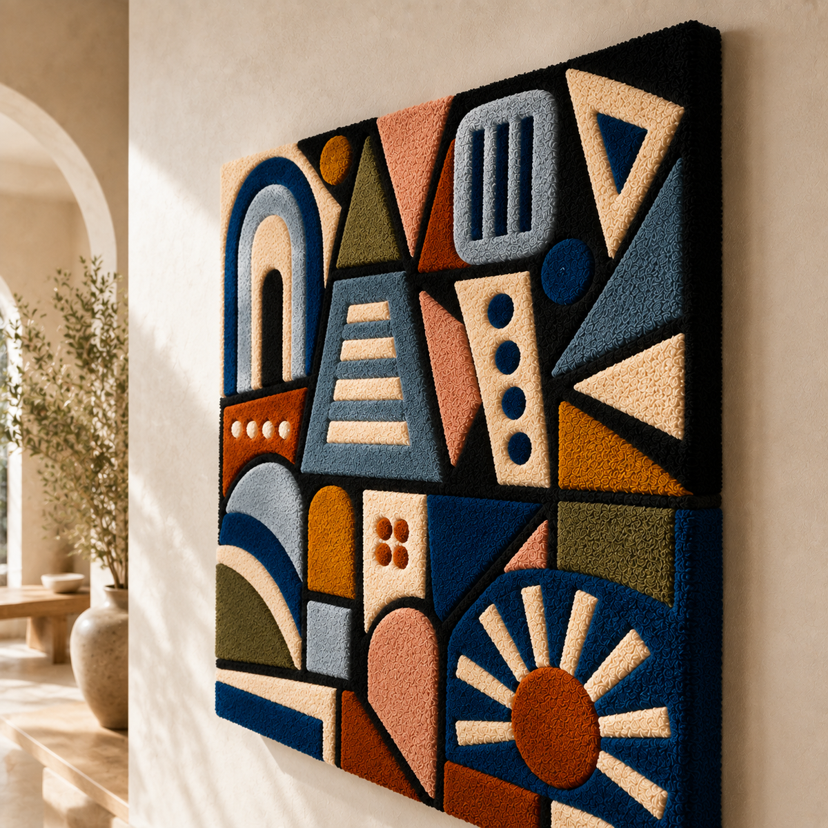 Indigo City Glyphs wall art by Hewn Earth featuring abstract geometric shapes on a neutral background.