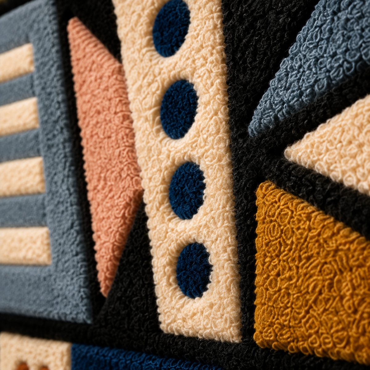 Indigo City Glyphs wall art by Hewn Earth featuring abstract geometric patterns on a textured surface.