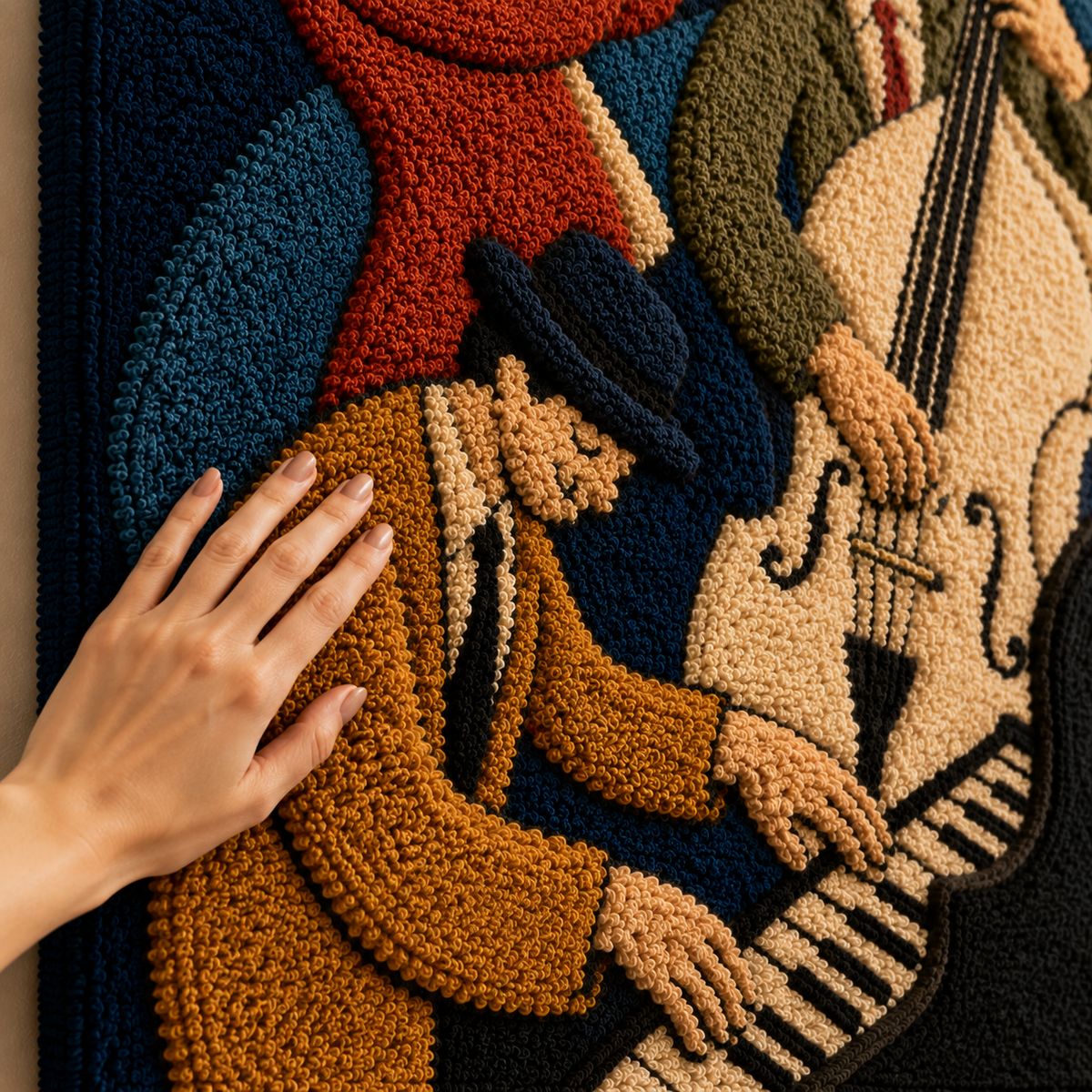 Blue Note Trio wall art by Hewn Earth featuring abstract blue and neutral-toned designs for modern interior decor.