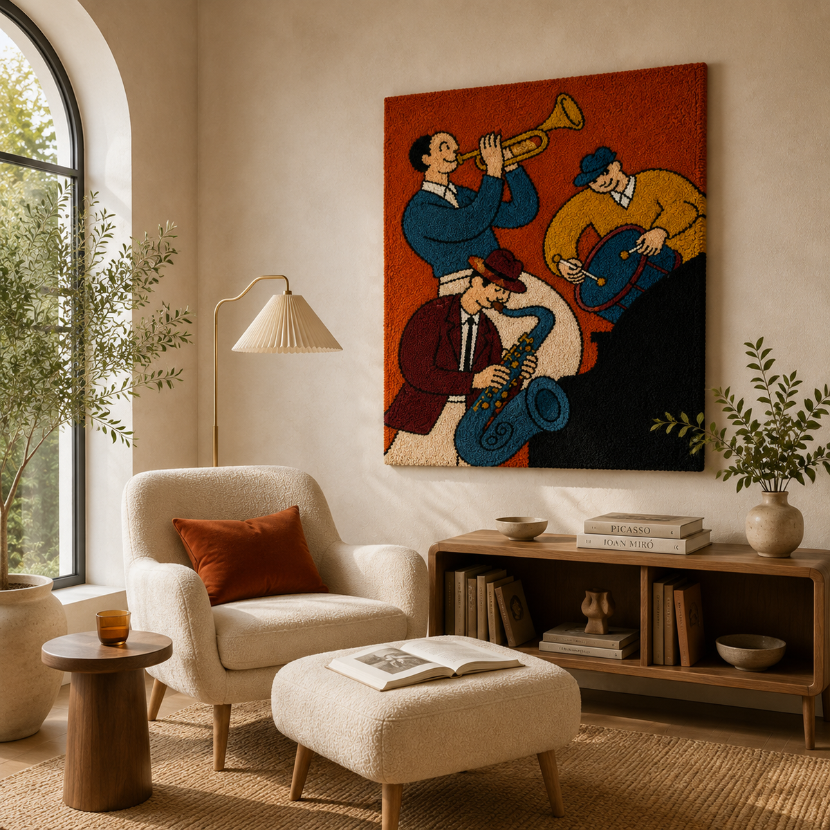 Brass Street Quartet wall art by Hewn Earth featuring a decorative brass sculpture on a neutral wall.