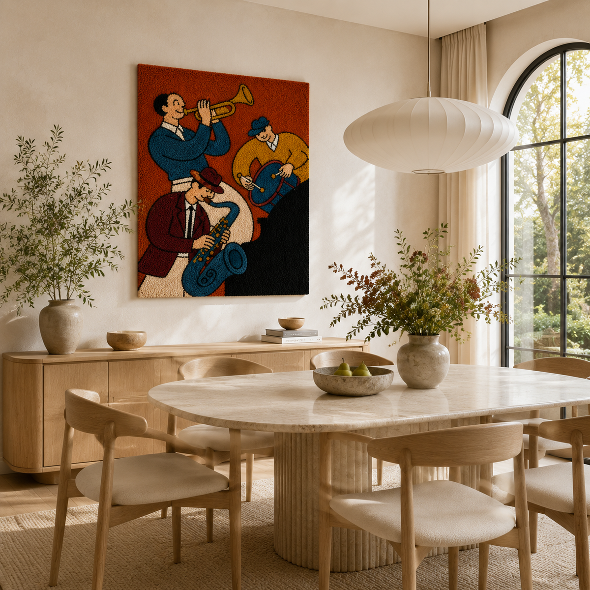 Brass Street Quartet wall art by Hewn Earth featuring a modern geometric design on a wall.