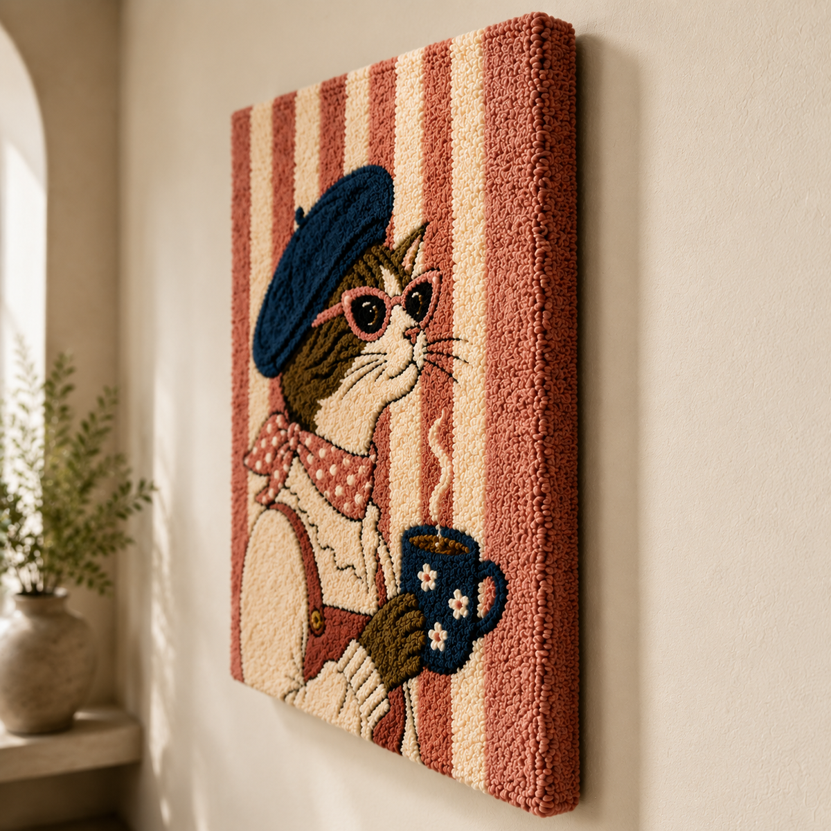 Hewn Earth Parisian Cat wall art featuring a stylish cat illustration on textured background, ideal for modern home decor.