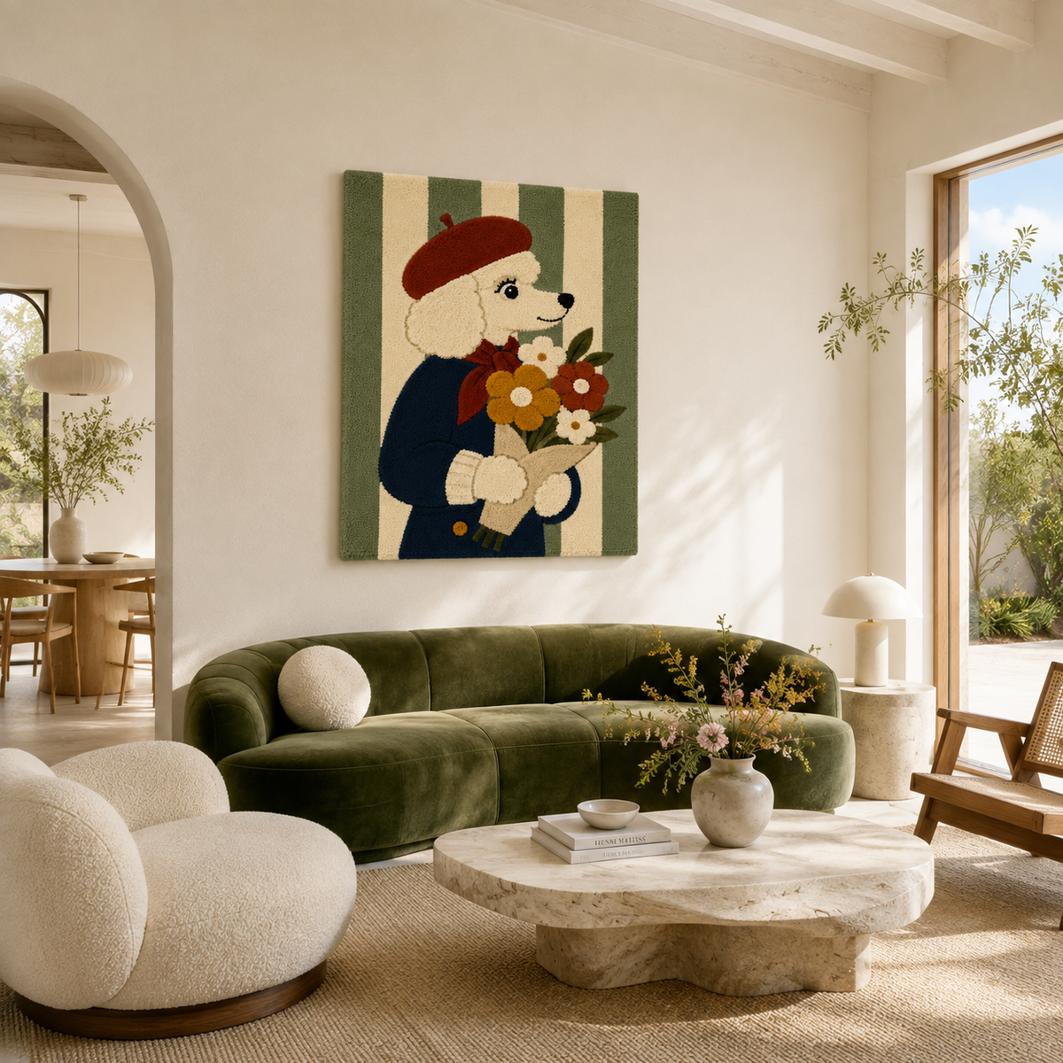 Hewn Earth bouquet bearer wall art featuring a detailed floral design on a neutral background.