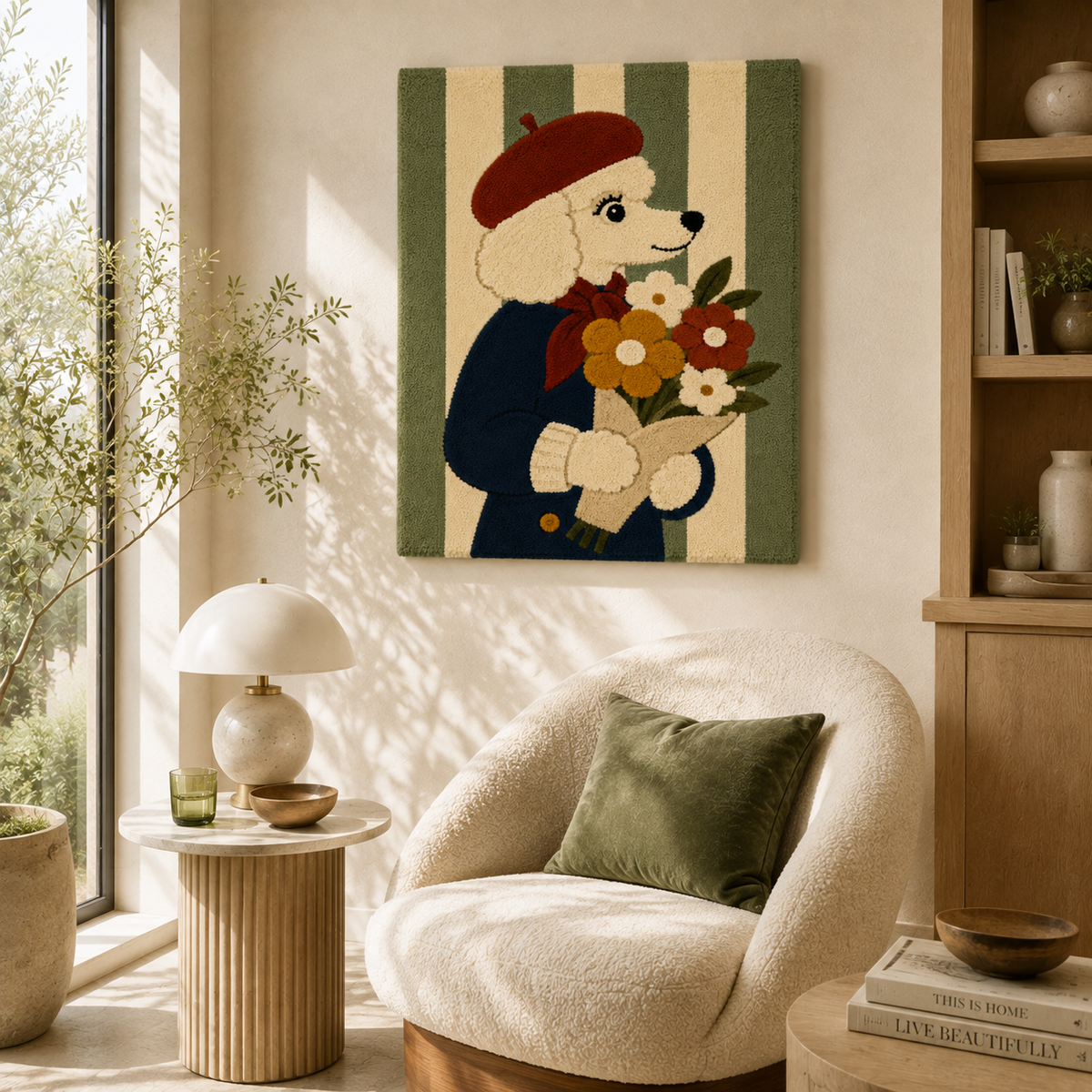 Hewn Earth Bouquet Bearer wall art featuring a decorative floral design on neutral background for wall decoration.