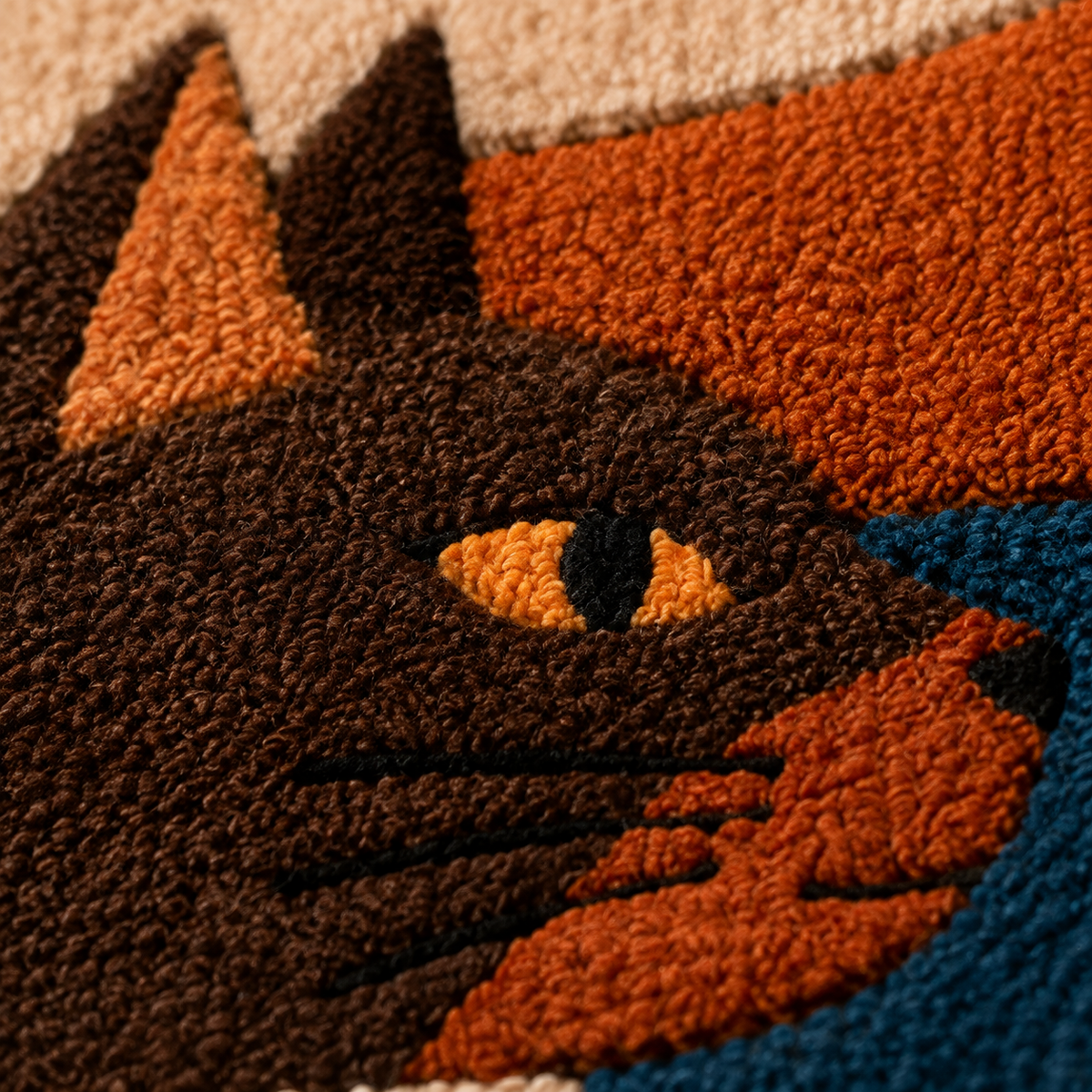 Close-up of Hewn Earth terracotta cat-themed wall art blocks showcasing textured ceramic details.