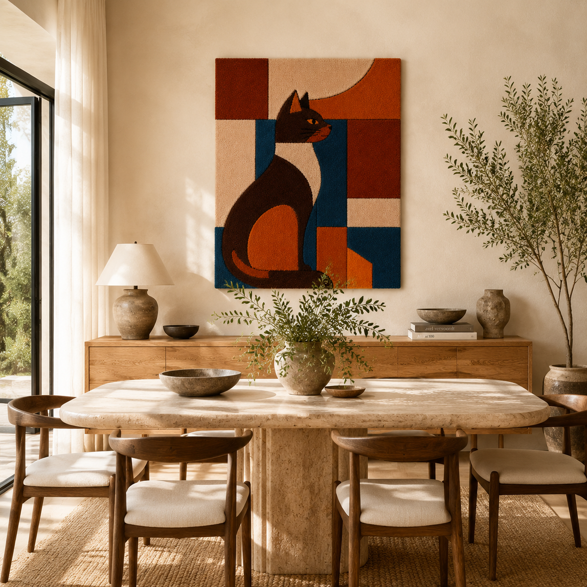 Hewn Earth terracotta wall art featuring cat-shaped blocks arranged in a decorative wall display.