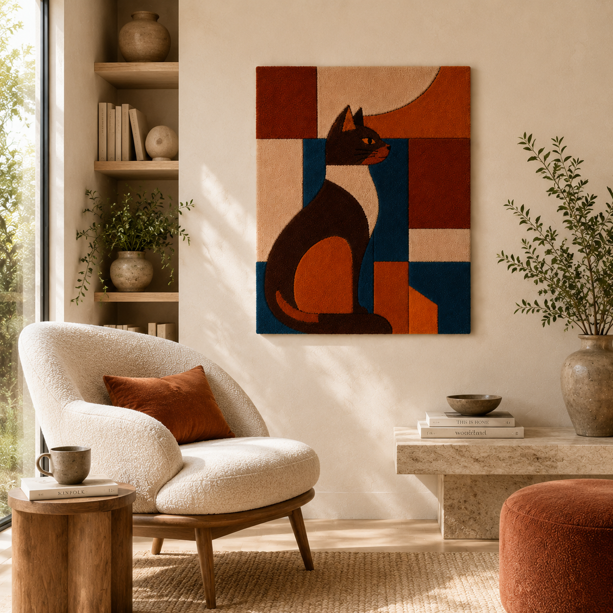 Hewn Earth terracotta cat-shaped wall art blocks arranged in a playful display on a neutral background.