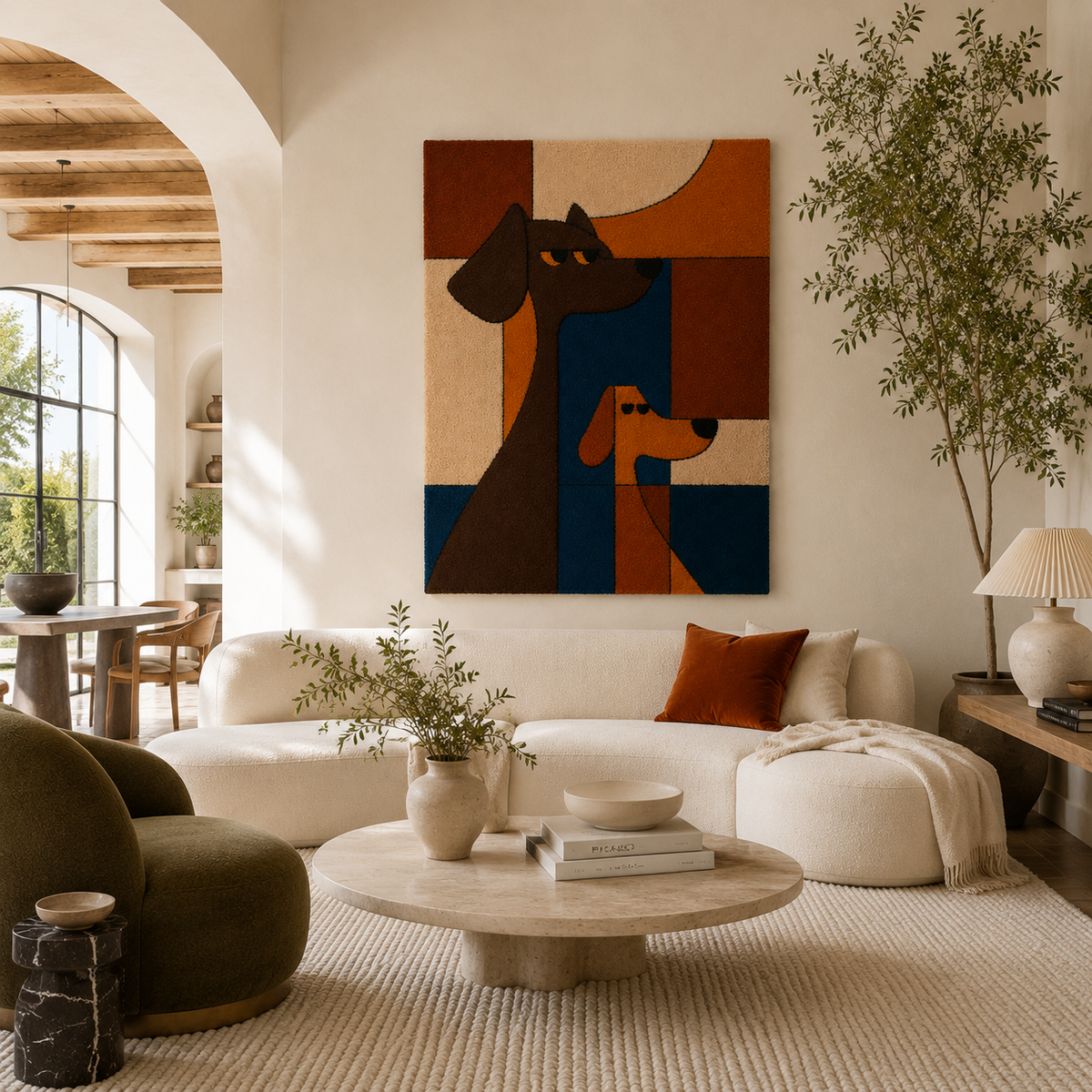 Sentinel Cat and Pup wall art by Hewn Earth featuring a detailed illustration of a cat and dog on a textured background.