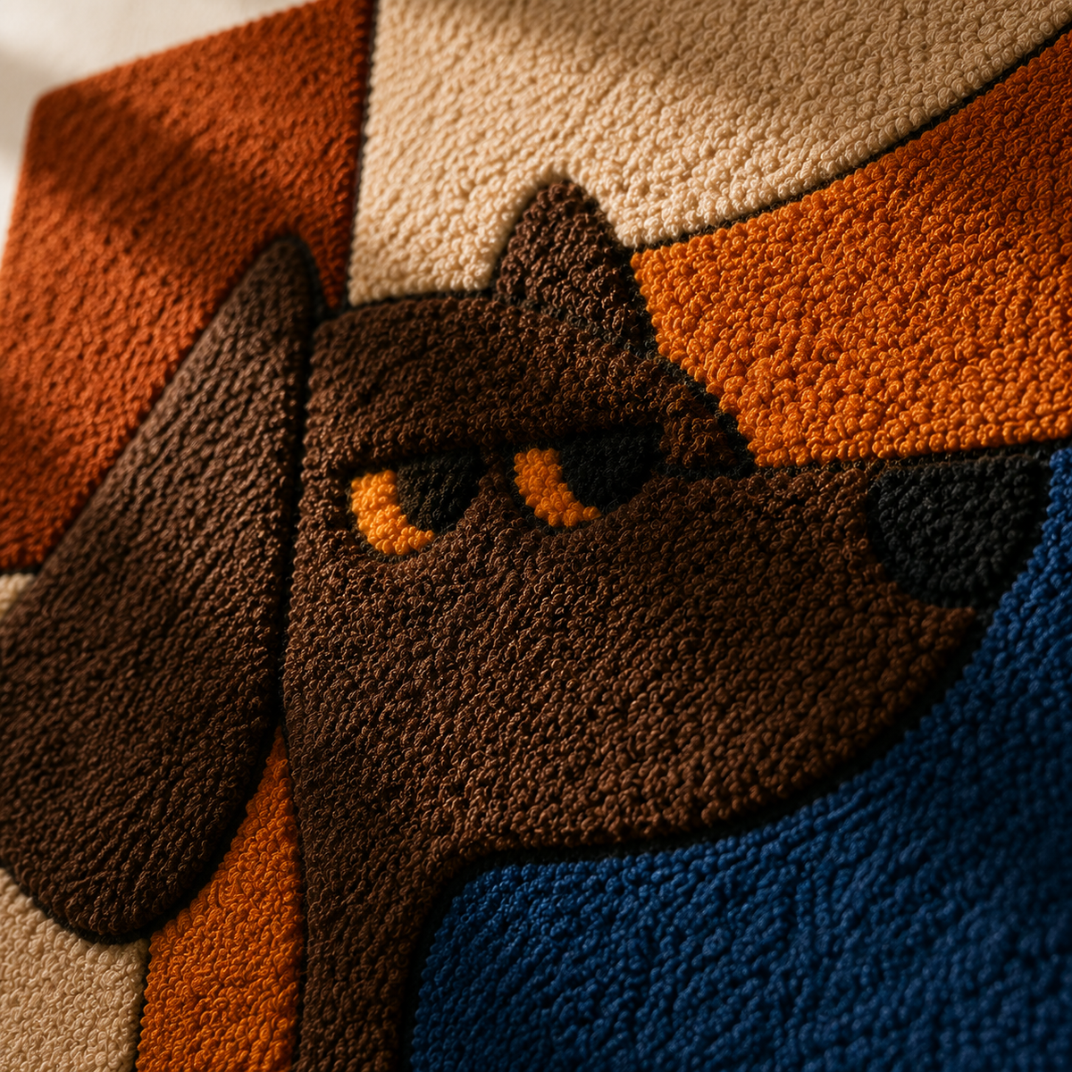 Hewn Earth Sentinel Cat and Pup wall art featuring detailed illustrations of a cat and dog on textured background