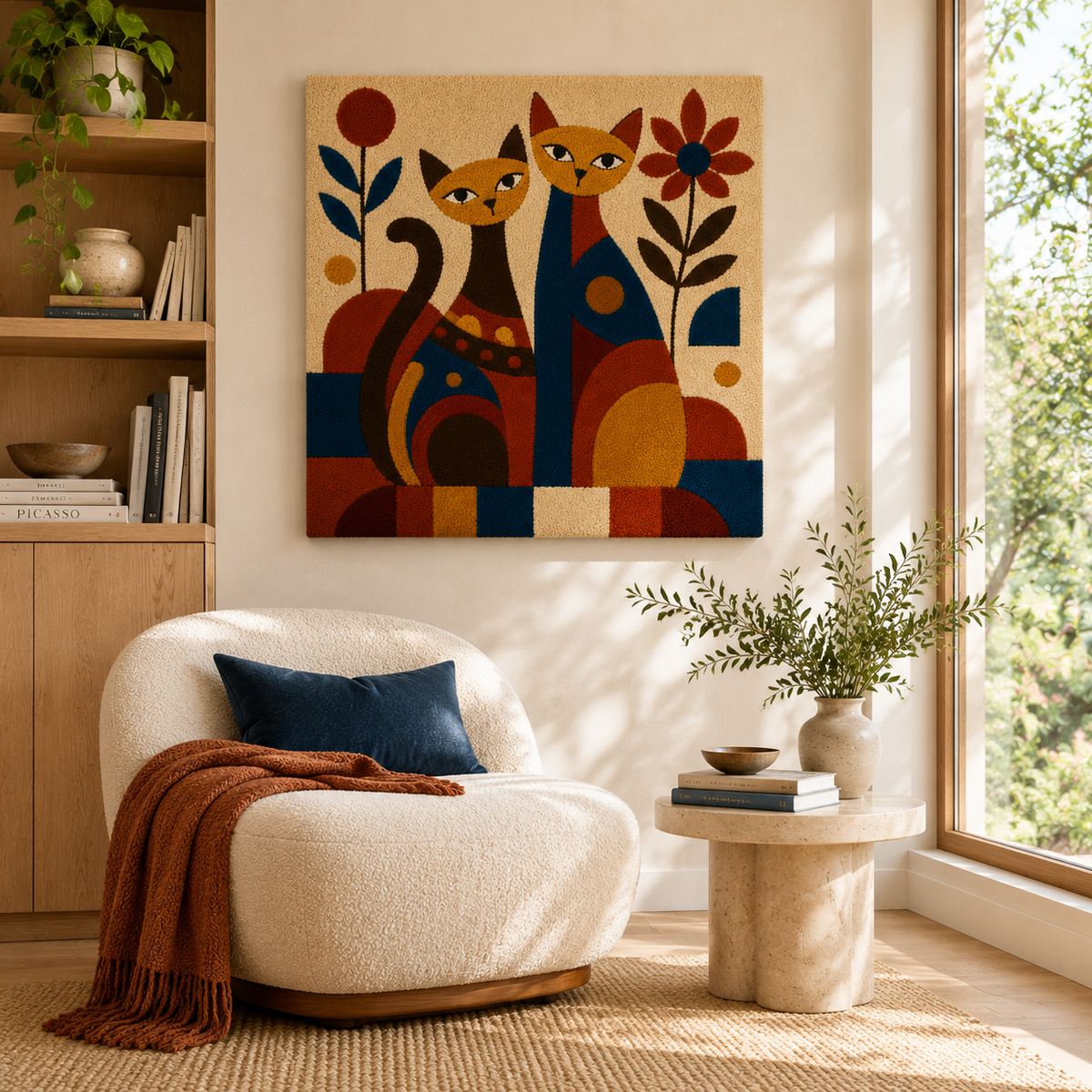 Hewn Earth Twin Cats Garden wall art featuring two playful cats in a natural outdoor setting, decorative wall decor.