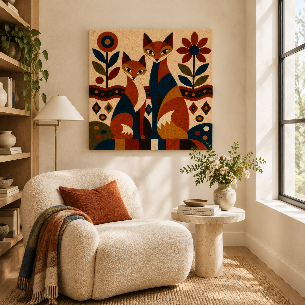 Hewn Earth Foxglove Sentinel wall art featuring a detailed illustration of a foxglove flower on a neutral background.
