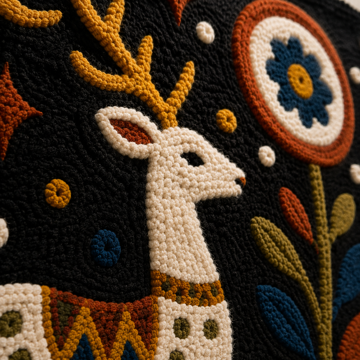 Close-up of Hewn Earth Midnight Stag Garden wall art showcasing intricate woodland stag design in detailed wall decor.