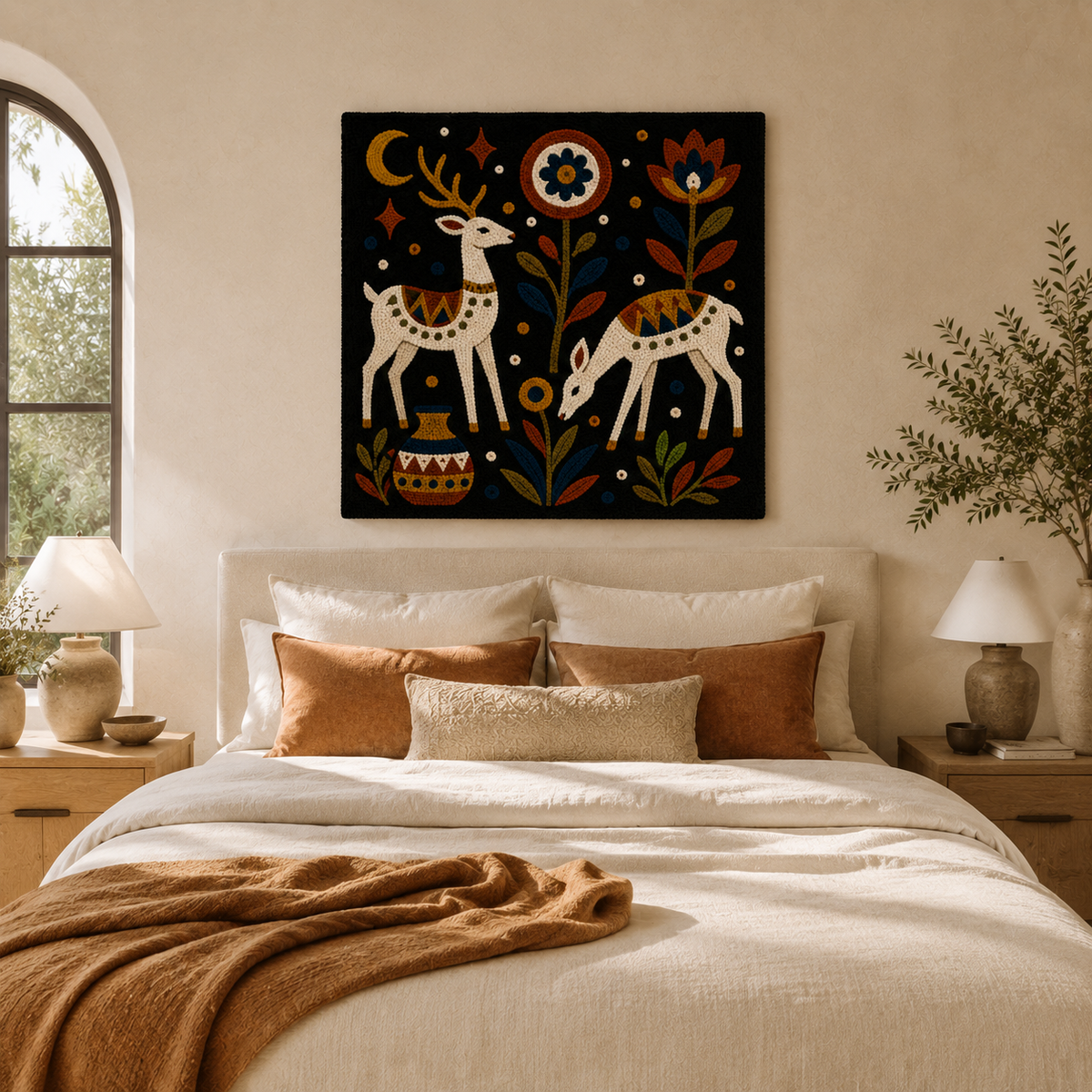 Hewn Earth Midnight Stag Garden wall art featuring a detailed stag silhouette against a dark, moody garden background.