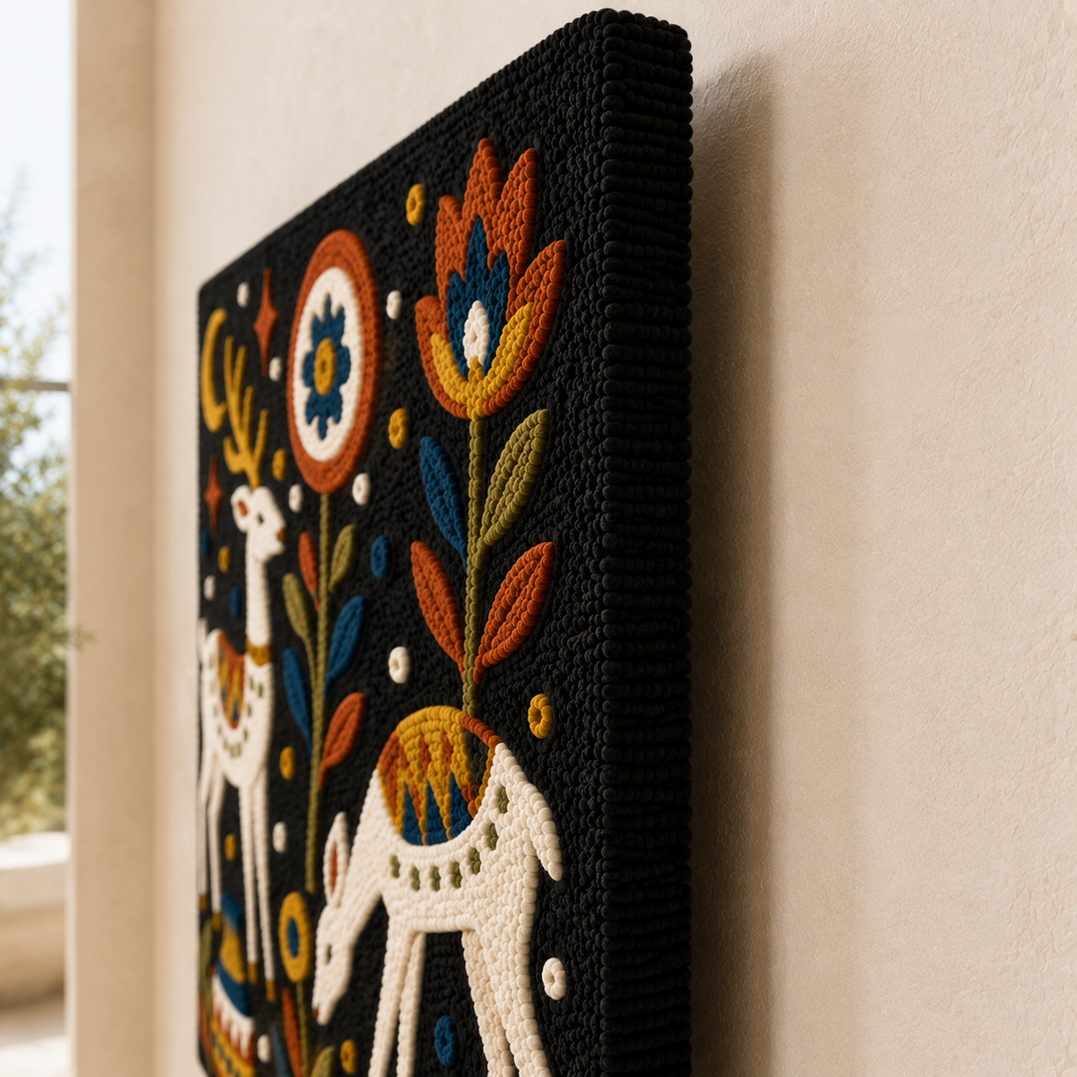 Hewn Earth Midnight Stag Garden wall art featuring a detailed silhouette of a stag in a serene garden scene.