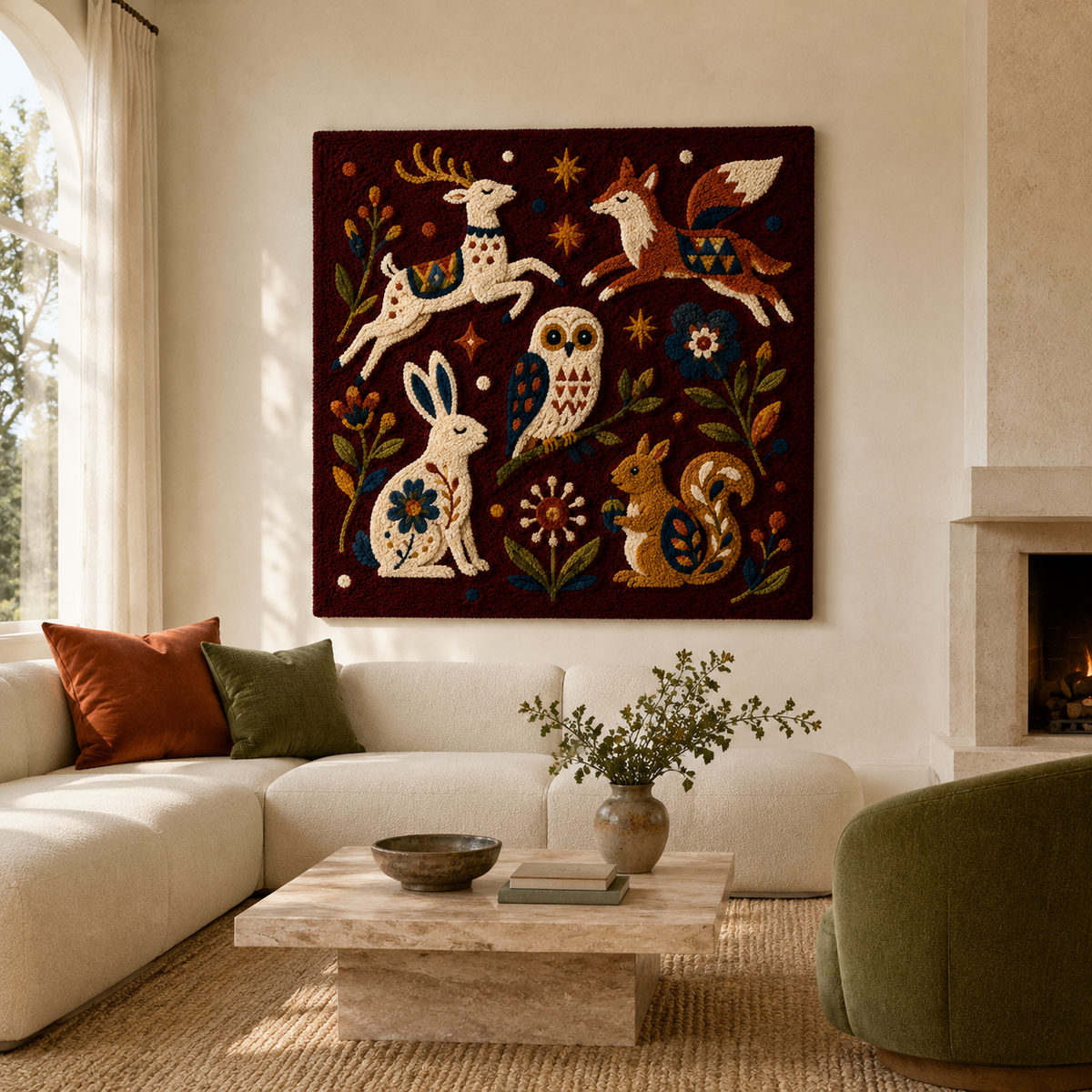 Woodland Night Assembly wall art by Hewn Earth, featuring a serene forest scene with trees and moonlit sky for home decor.