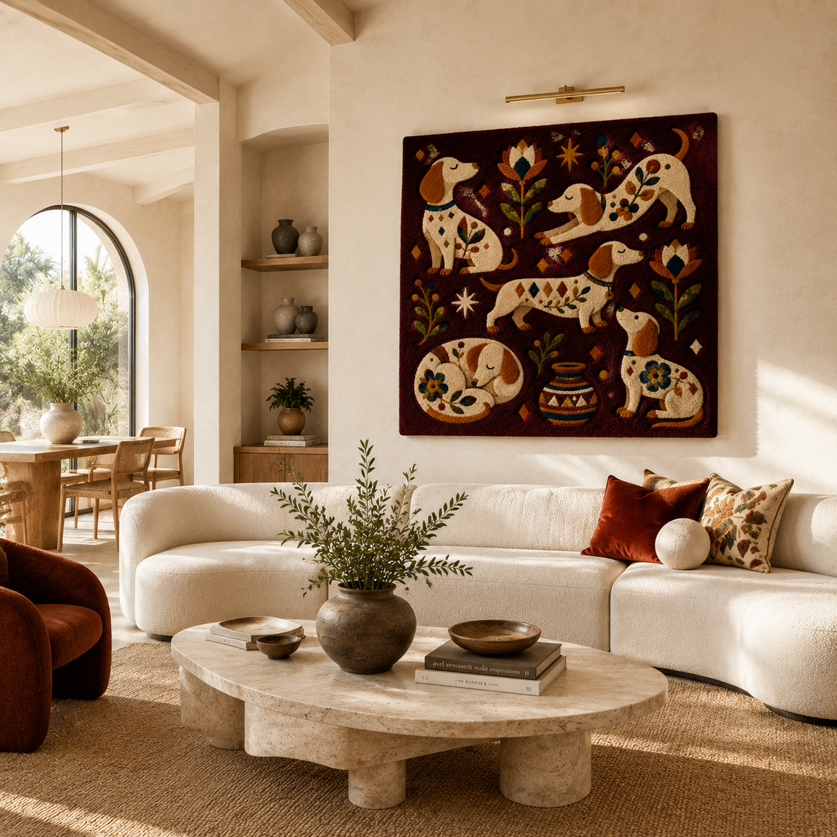 Hound Parade Night wall art by Hewn Earth, featuring a detailed illustration of a hound parade scene in a stylish room setting.