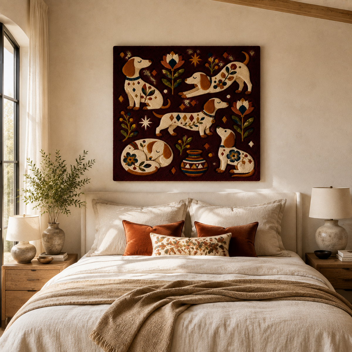 Hewn Earth Hound Parade Night wall art featuring a detailed, artistic depiction of a hound in a nighttime scene.