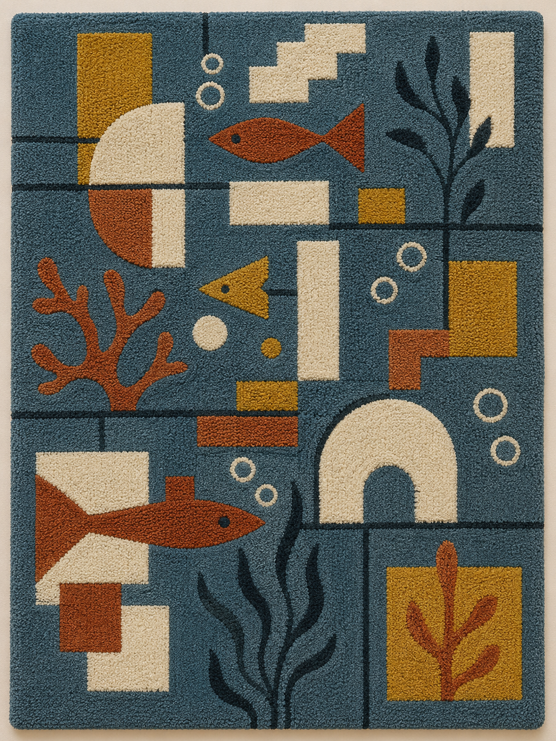 Hewn Earth Harbor Signal Grid wall art displayed on a wall, featuring a geometric, nautical-inspired design in a modern style.