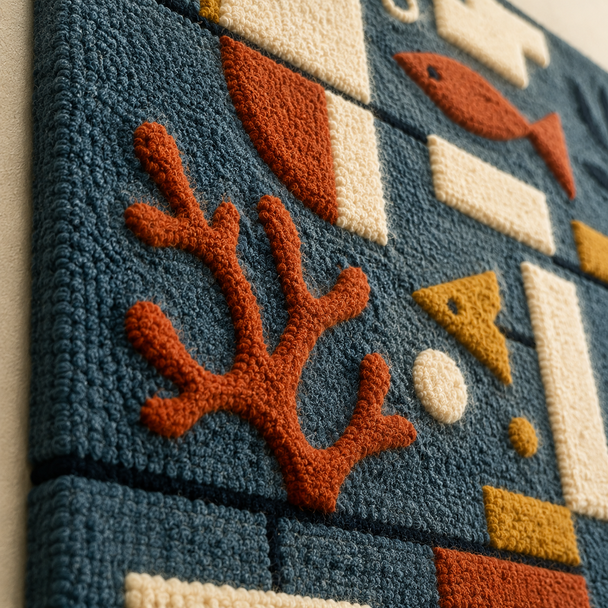 Hewn Earth Harbor Signal Grid wall art featuring a detailed nautical signal flag design on a textured background.