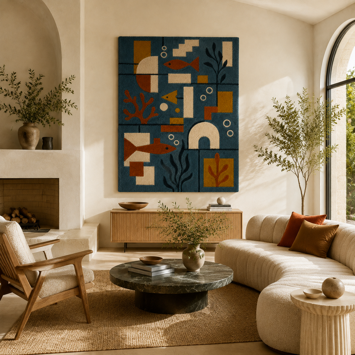 Hewn Earth Harbor Signal Grid wall art featuring a modern geometric design on a neutral background.