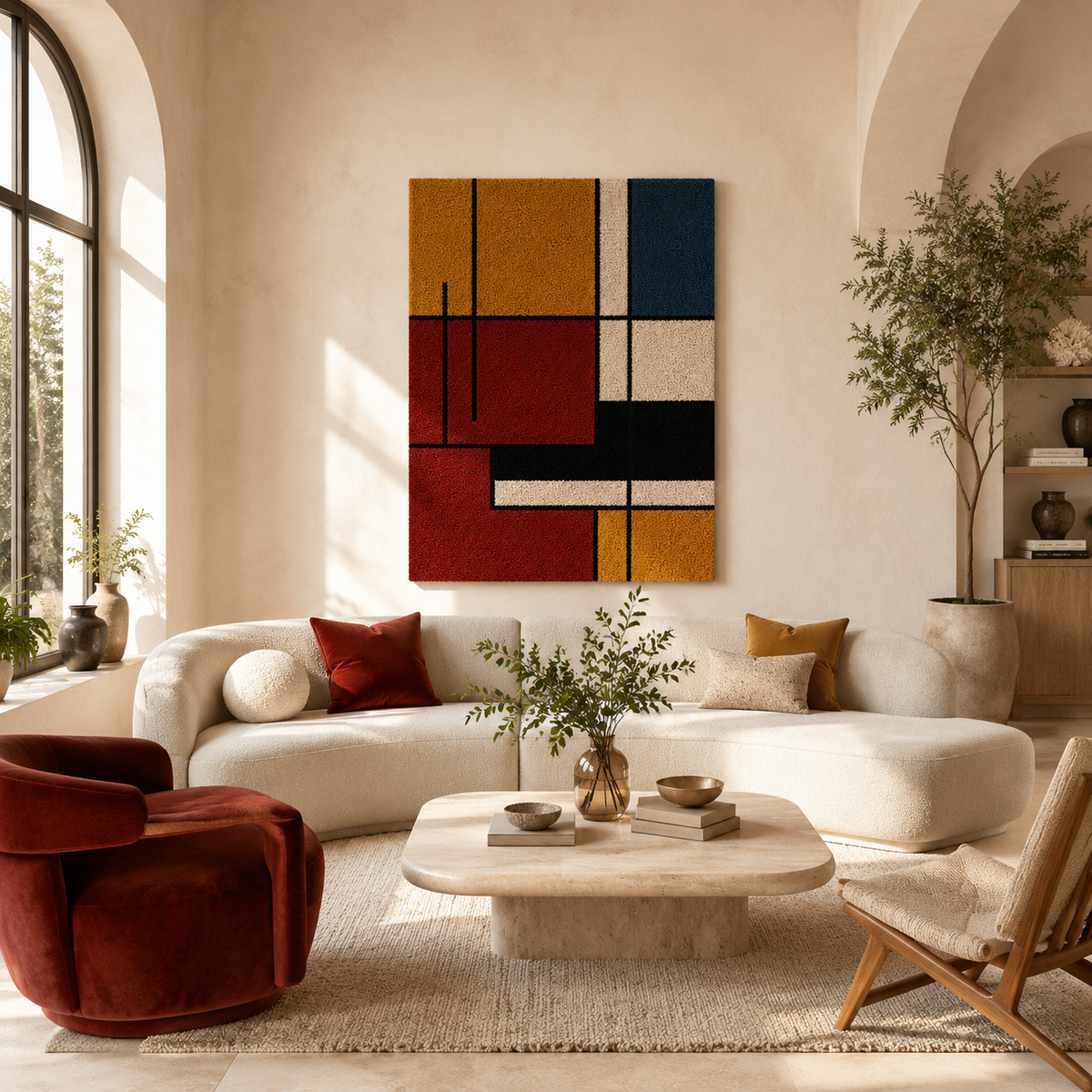 Ochre Axis Hewn Earth wall art featuring abstract, earthy-toned geometric design for modern interior decor.