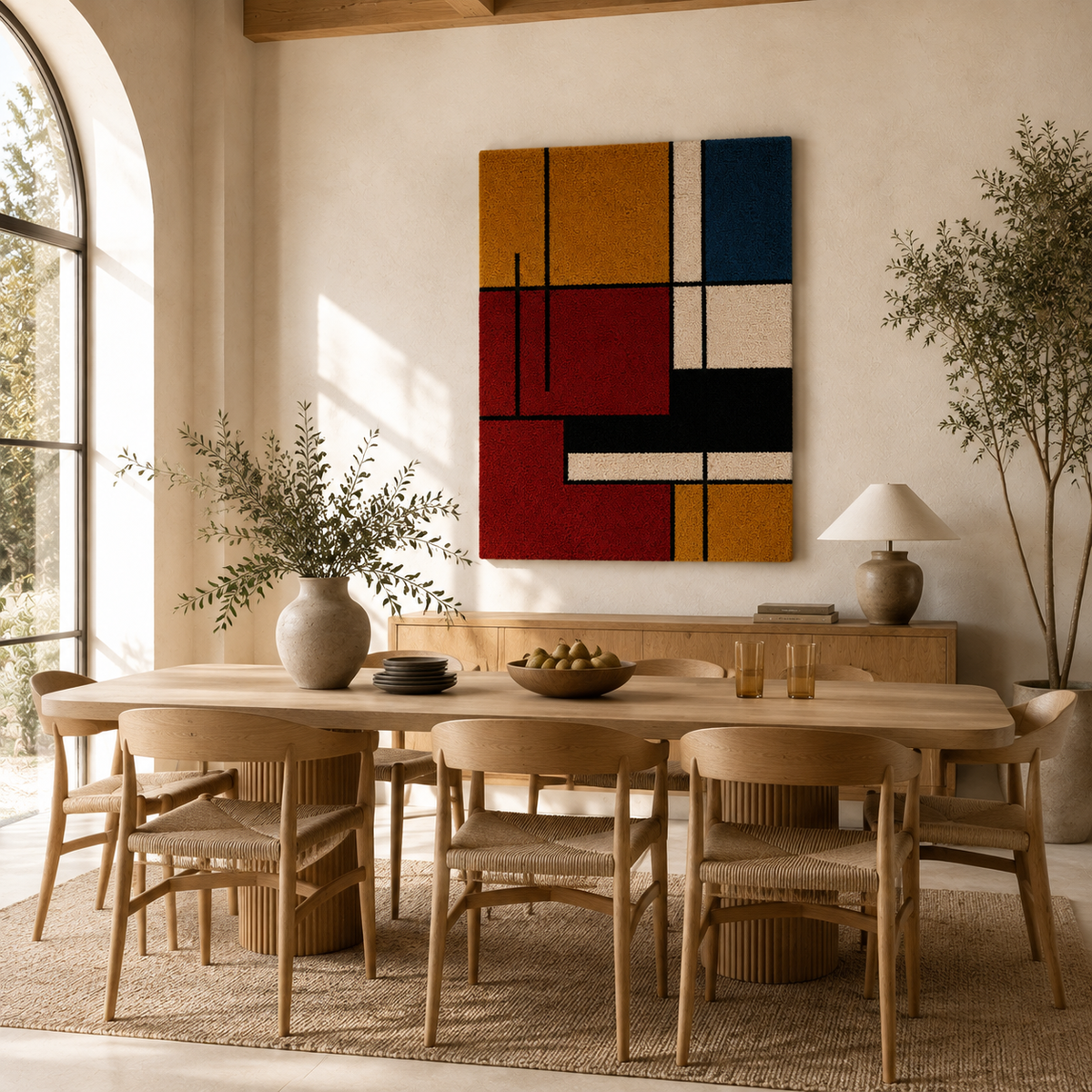 Ochre Axis Hewn Earth wall art featuring abstract geometric design on a neutral background.