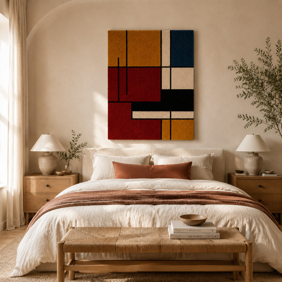 Ochre Axis wall art by Hewn Earth featuring abstract geometric design on textured surface.