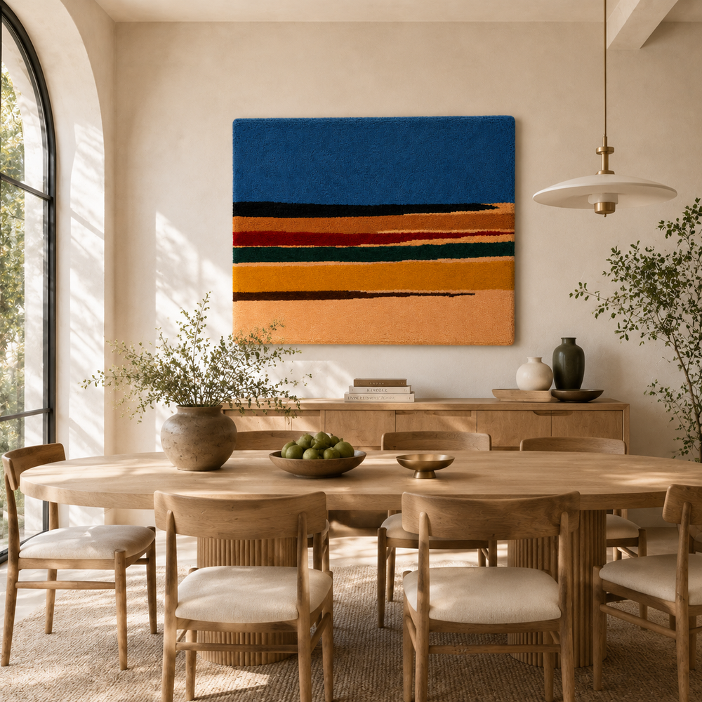 Hewn Earth Horizon Stripe Field wall art featuring horizontal stripes in earthy tones on a neutral background.