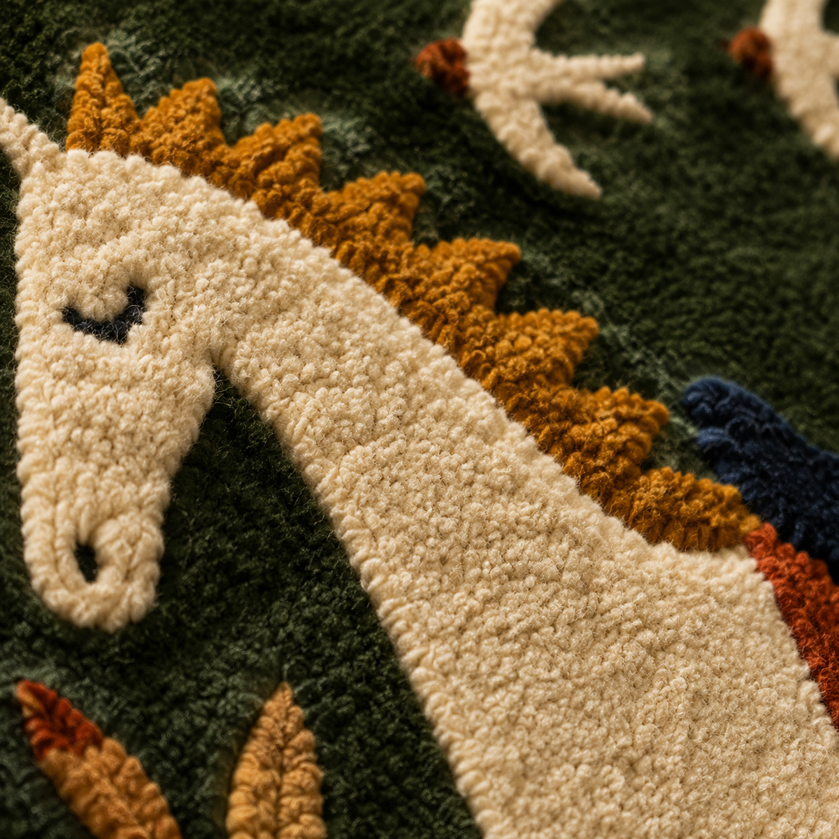 Close-up of Hewn Earth Moon Horse Emblem wall art featuring detailed lunar and horse design in a natural wood finish.