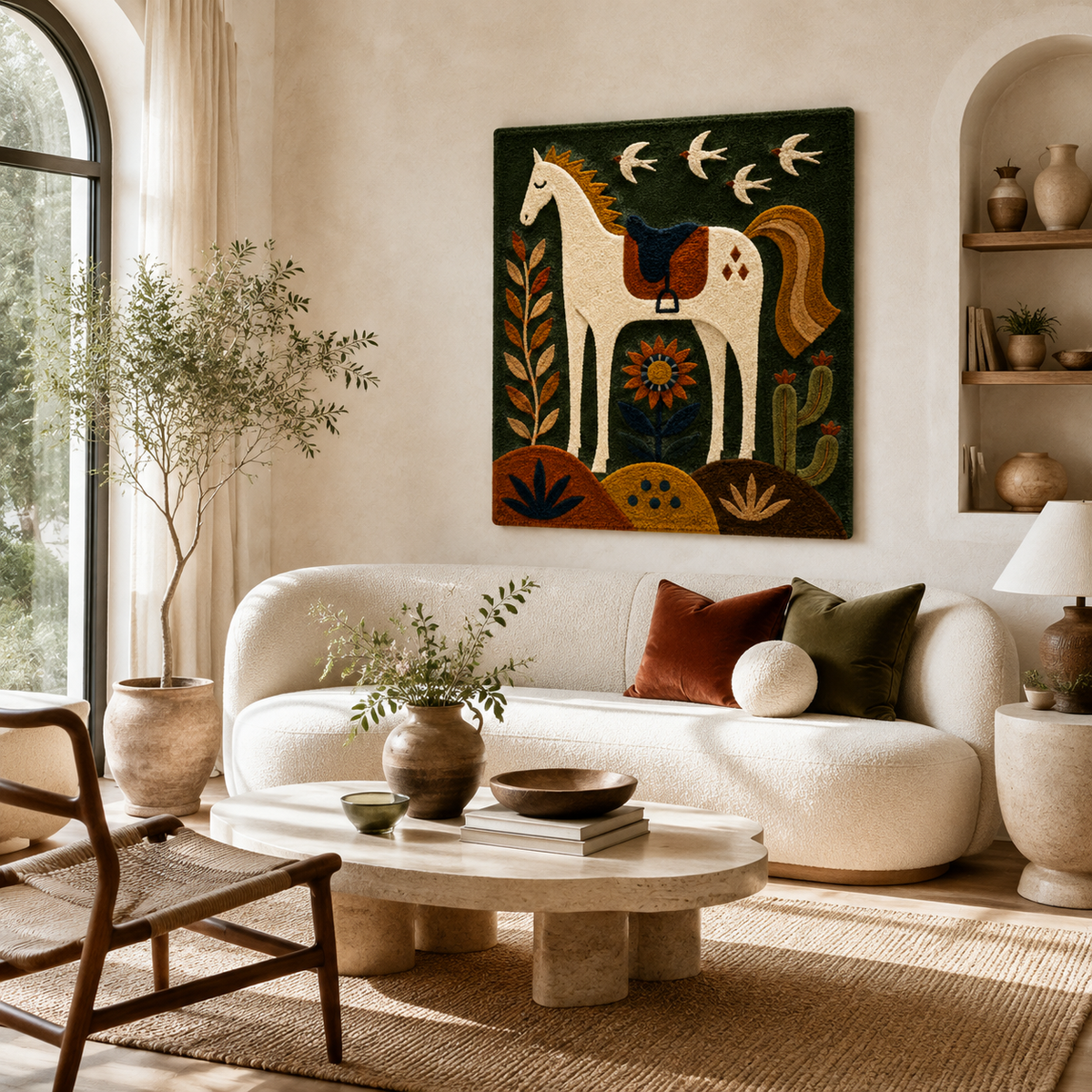 Moon horse emblem wall art by Hewn Earth featuring a detailed moon and horse design on a textured background.