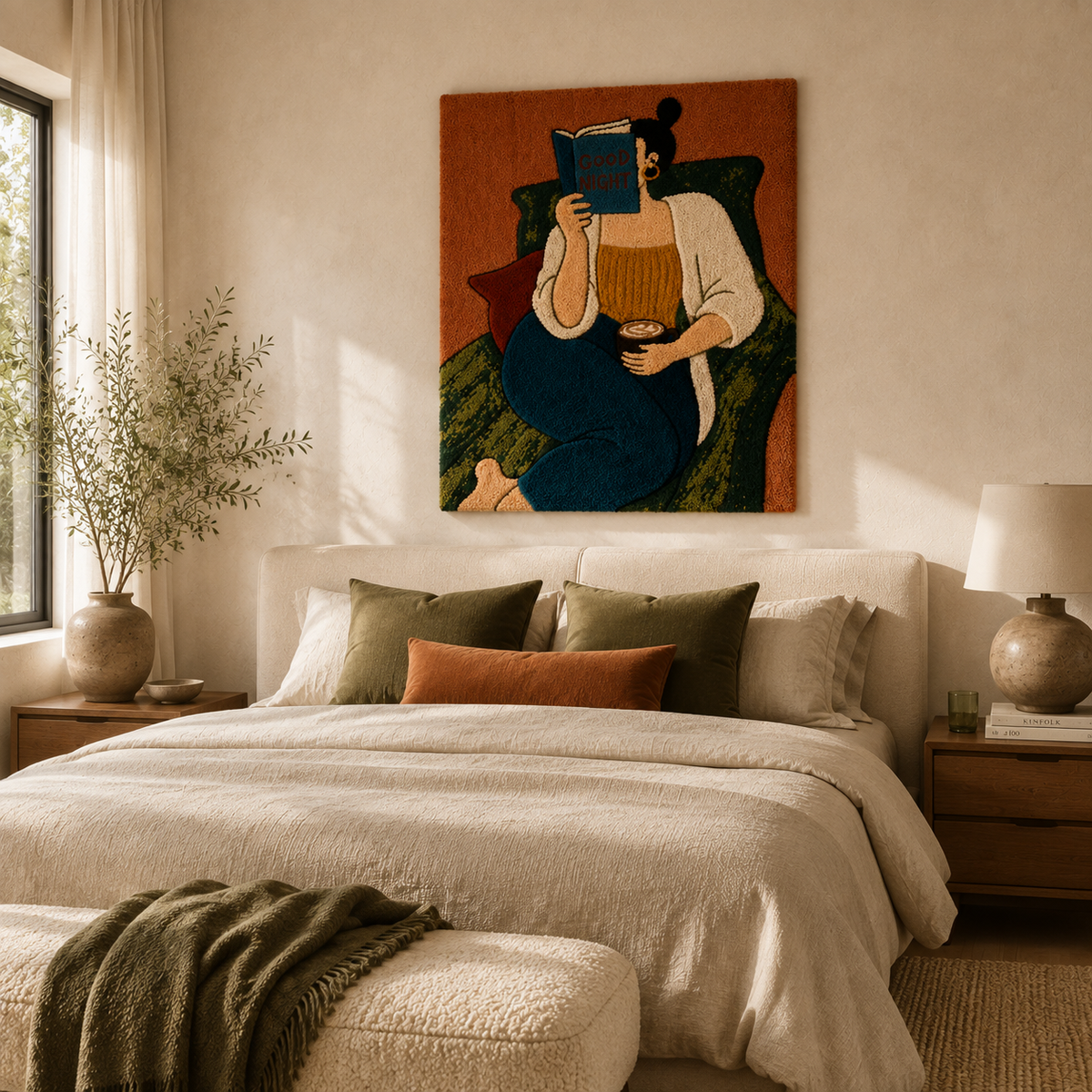 Hewn Earth Good Night Reader wall art featuring a calming design, perfect for bedroom decor and relaxing reading spaces.