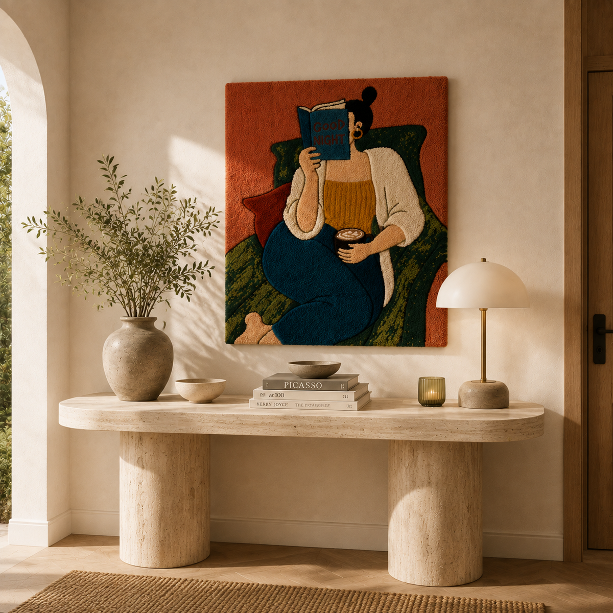 Hewn Earth Good Night Reader wall art featuring a calming design, suitable for bedroom decor and nighttime reading ambiance.