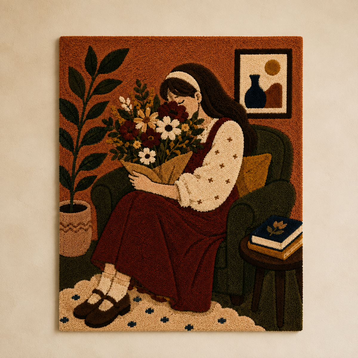 Hewn Earth Autumn Bouquet Reader wall art featuring a colorful autumn floral design on a neutral background.