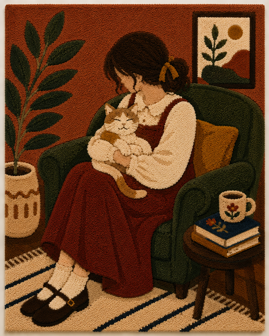 Hewn Earth Quiet Cat Companion wall art featuring a calming cat design, suitable for cozy home decor.
