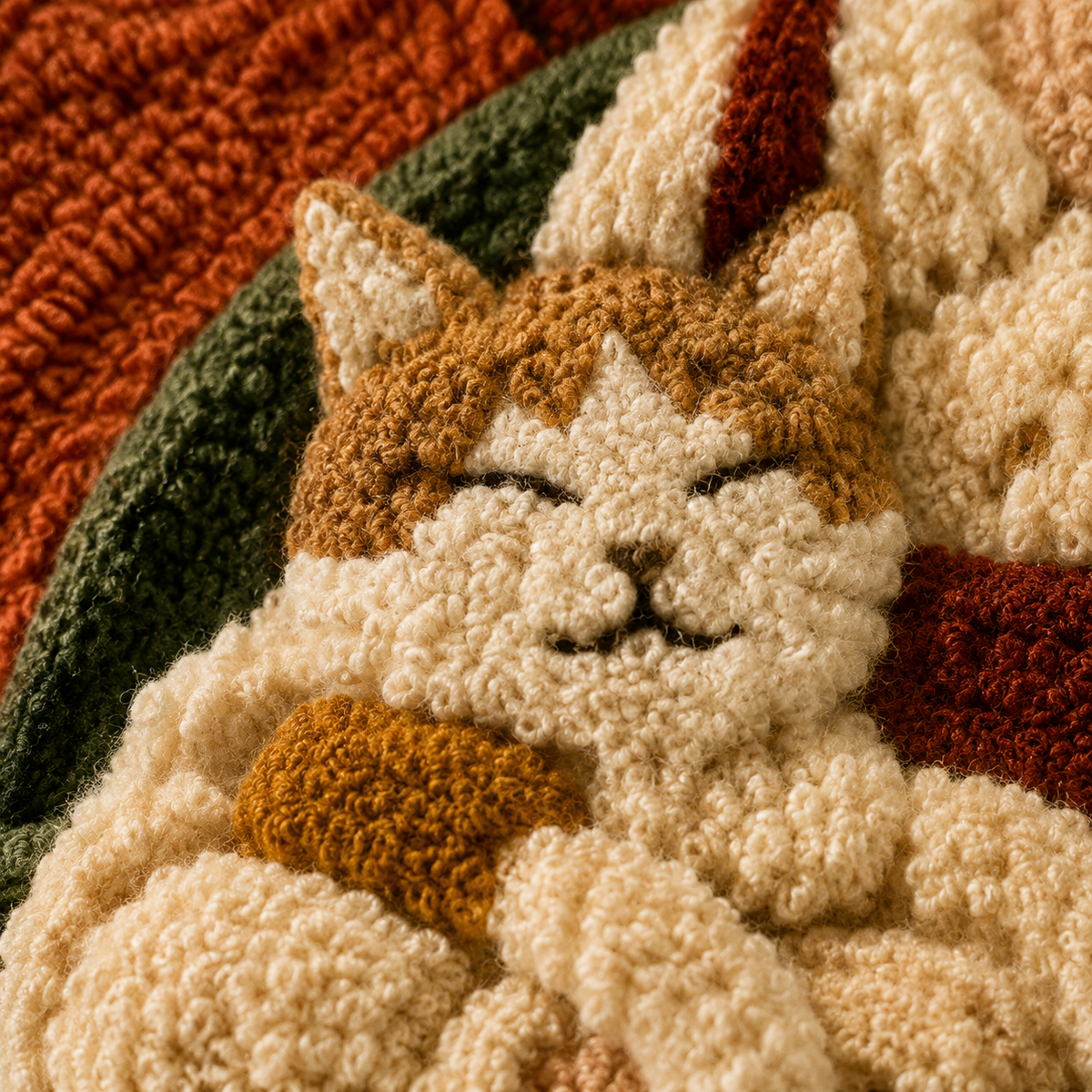 Close-up of Hewn Earth Quiet Cat Companion wall art featuring detailed textured cat design in natural tones.