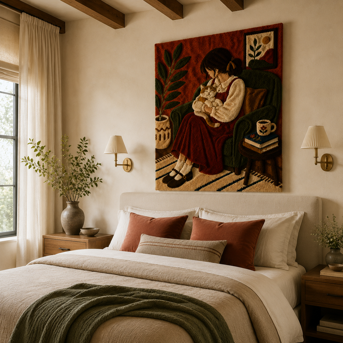 Hewn Earth Quiet Cat Companion wall art featuring a serene cat illustration in earthy tones on a neutral background.