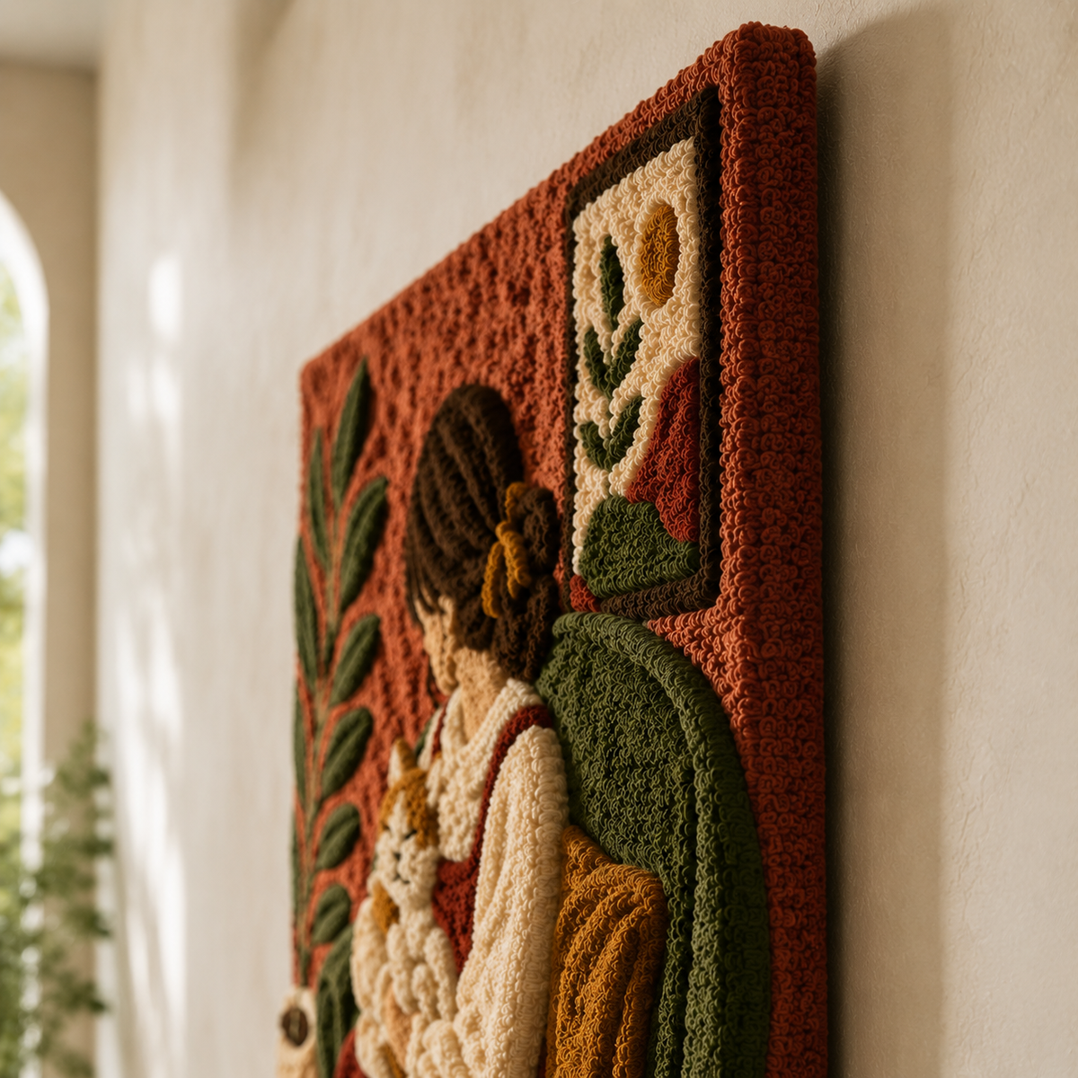 Hewn Earth Quiet Cat Companion wall art featuring a peaceful cat illustration on a textured background.