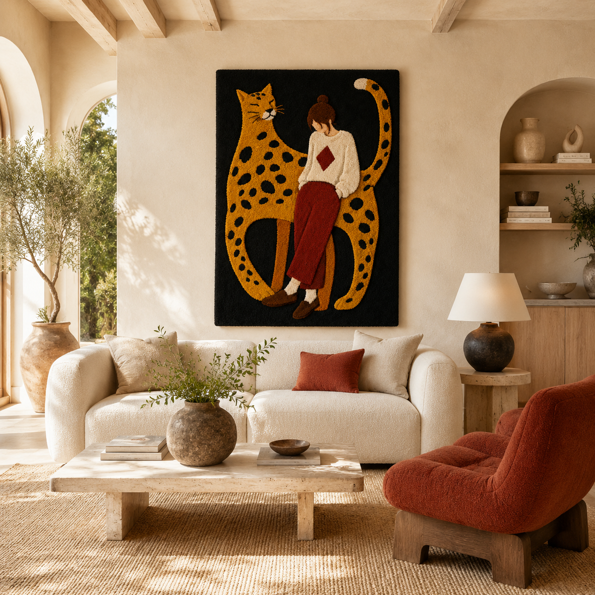 Leopard Guardian wall art by Hewn Earth, featuring a detailed leopard design displayed on a wall.