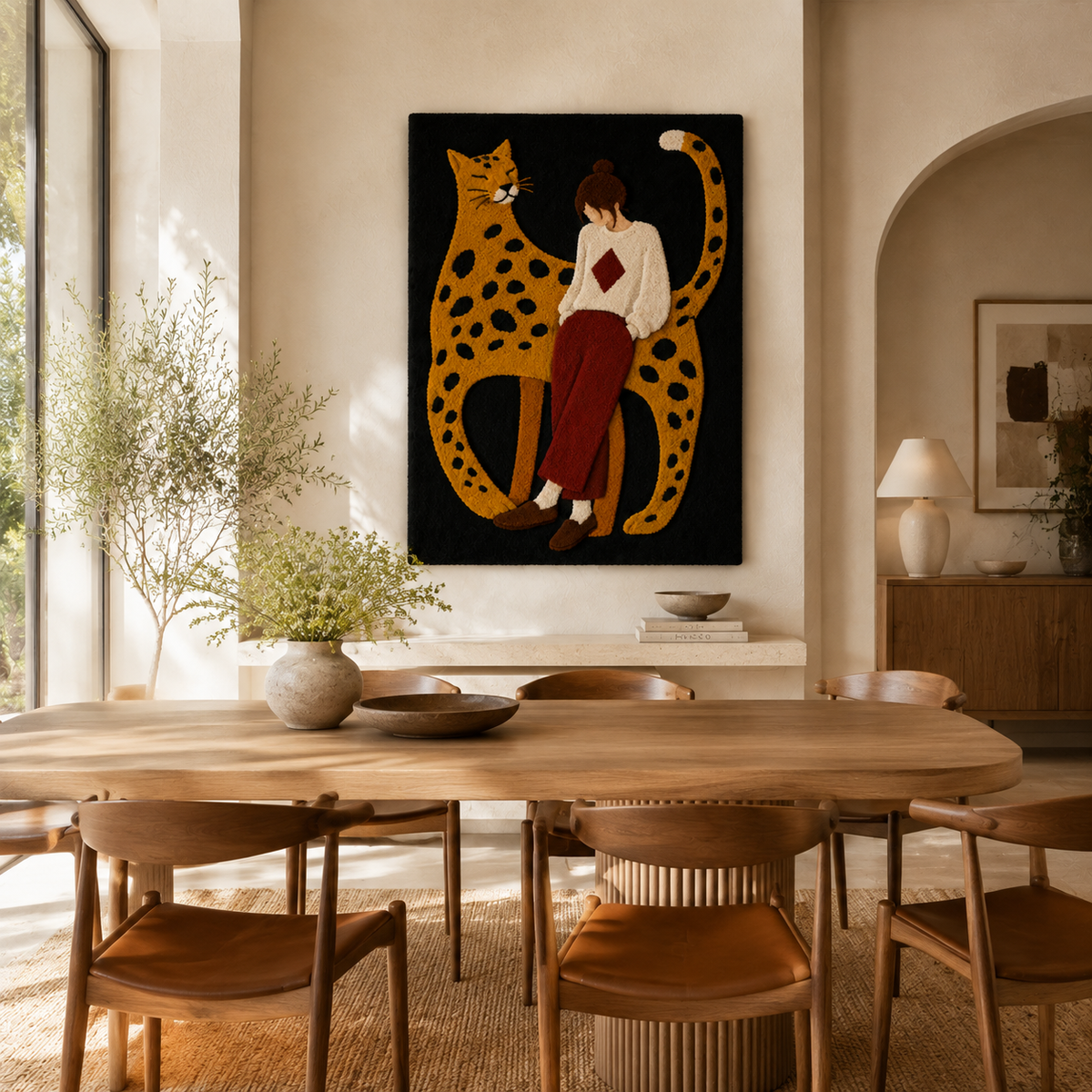 Leopard Guardian wall art by Hewn Earth featuring a detailed leopard design on a textured background.