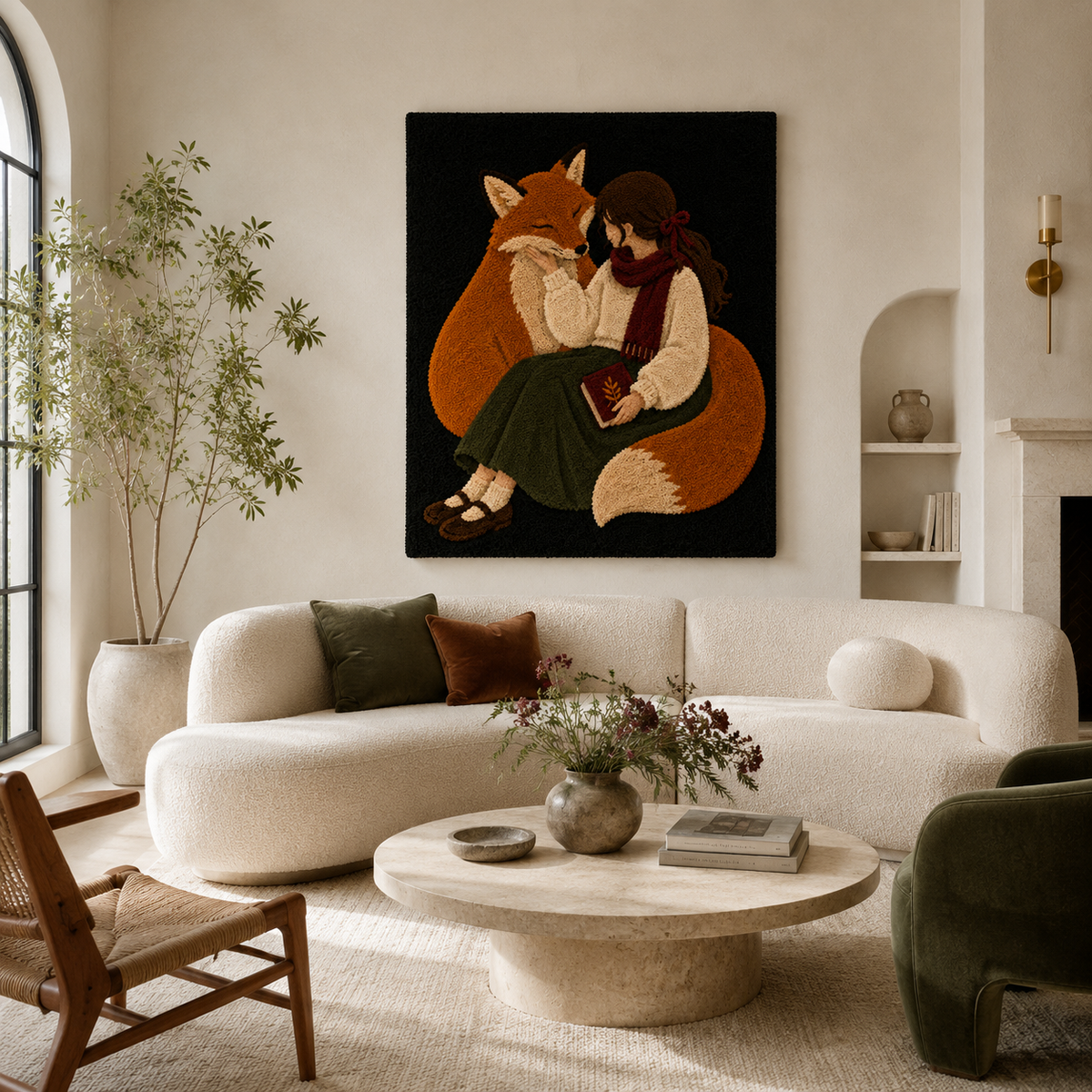 Hewn Earth Fox Embrace wall art featuring a stylized fox design on a textured background, suitable for home decor.