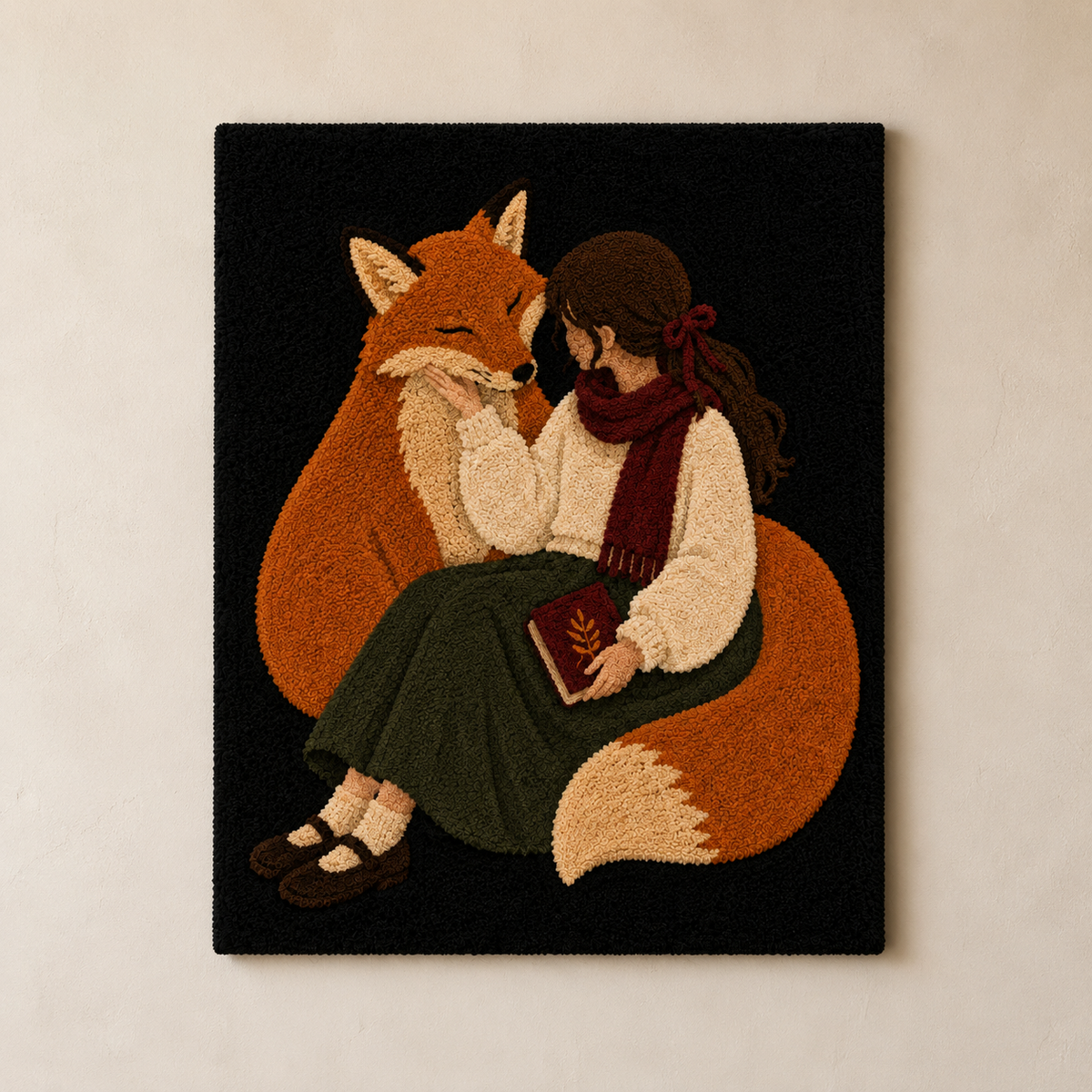 Hewn Earth Fox Embrace wall art featuring a fox illustration on a neutral background, ideal for home decor.