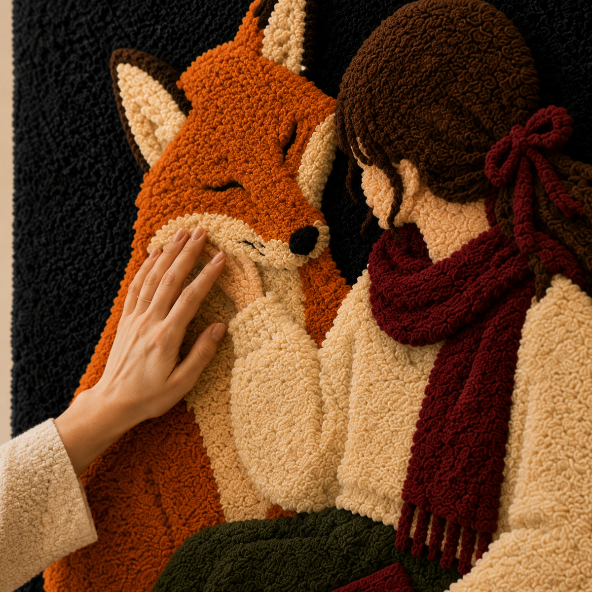 Hewn Earth Fox Embrace wall art featuring a stylized fox design on a neutral background, ideal for nature-inspired home decor.