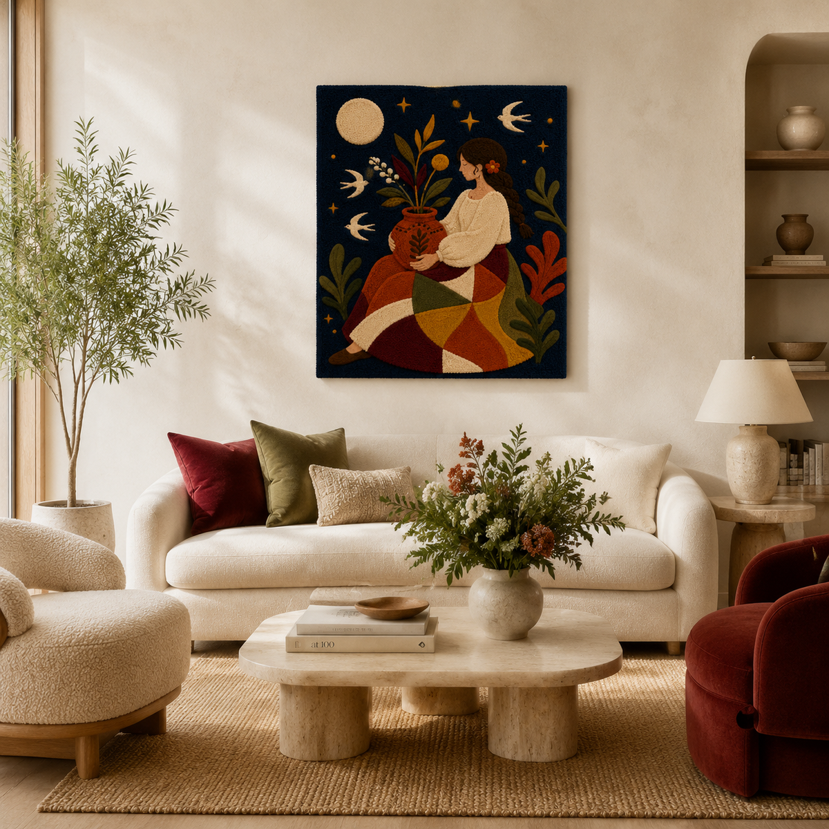 Hewn Earth Moon Garden Keeper wall art featuring a detailed lunar scene with celestial and garden elements for wall decor.