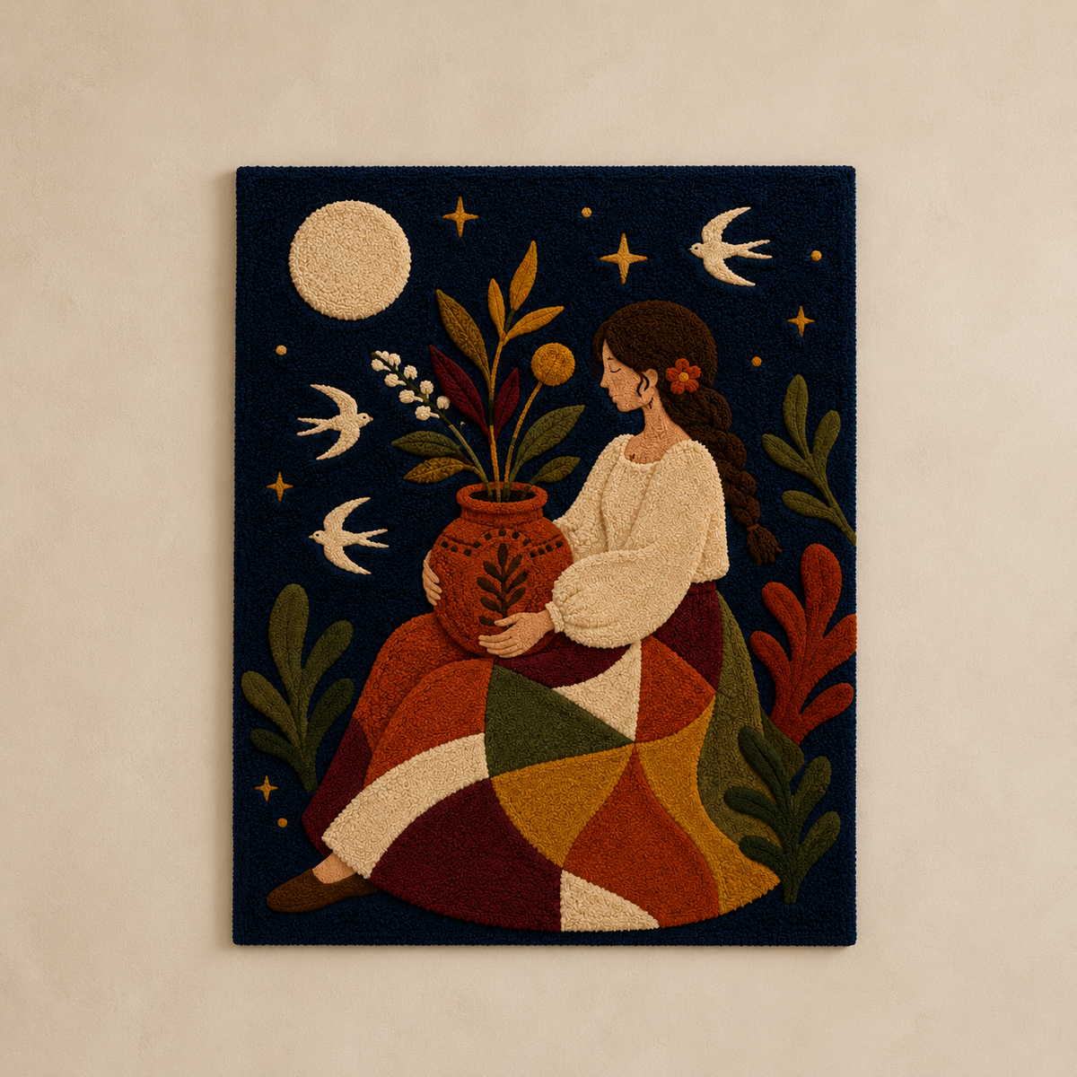 Hewn Earth Moon Garden Keeper wall art featuring a detailed moon and garden design, suitable for wall decor.