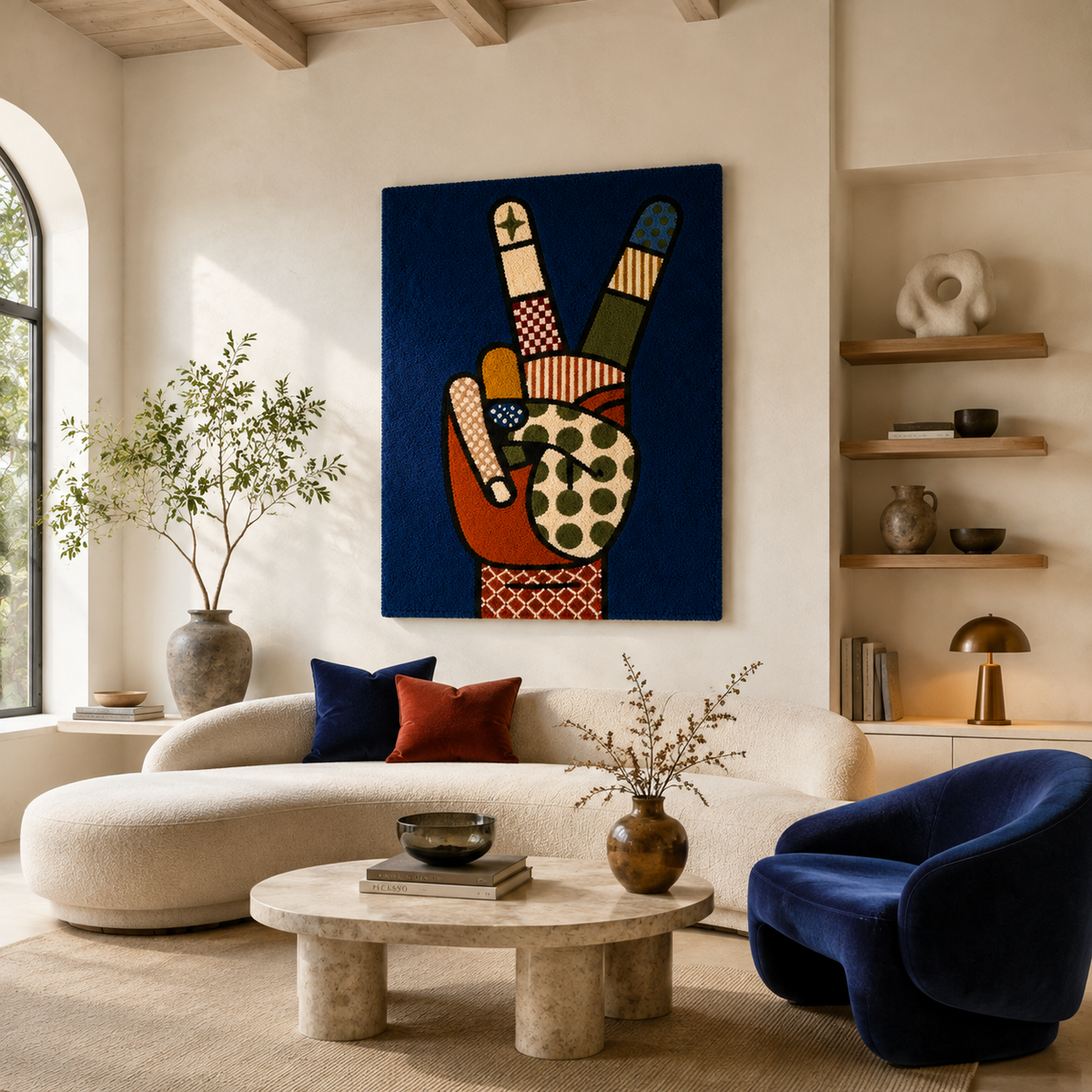 Hewn Earth Studio Vessel wall art hanging on a wall, featuring abstract ceramic vessel design in natural earth tones.